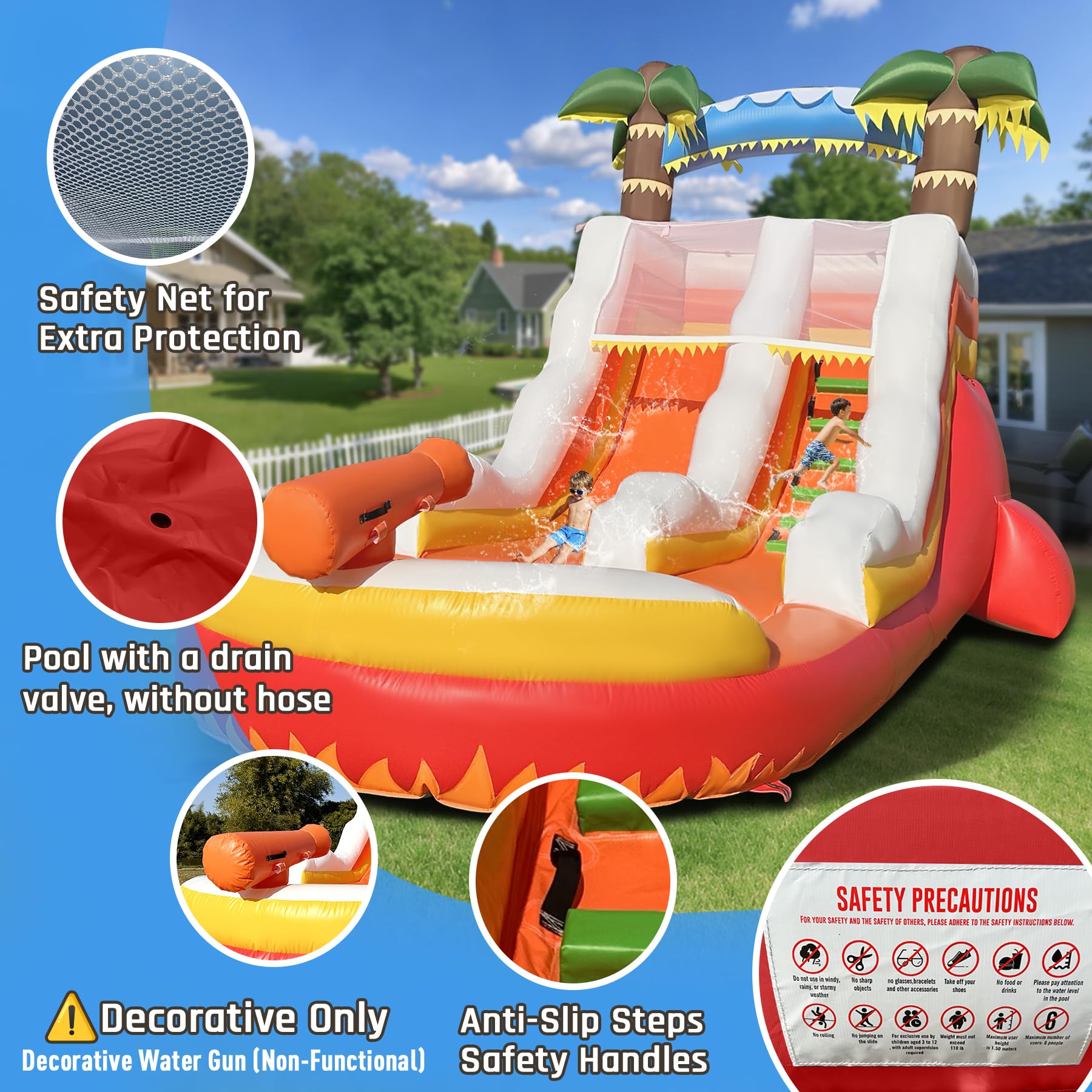 Inflatable Water Slide 23Ft with Pool, Wet/Dry Use