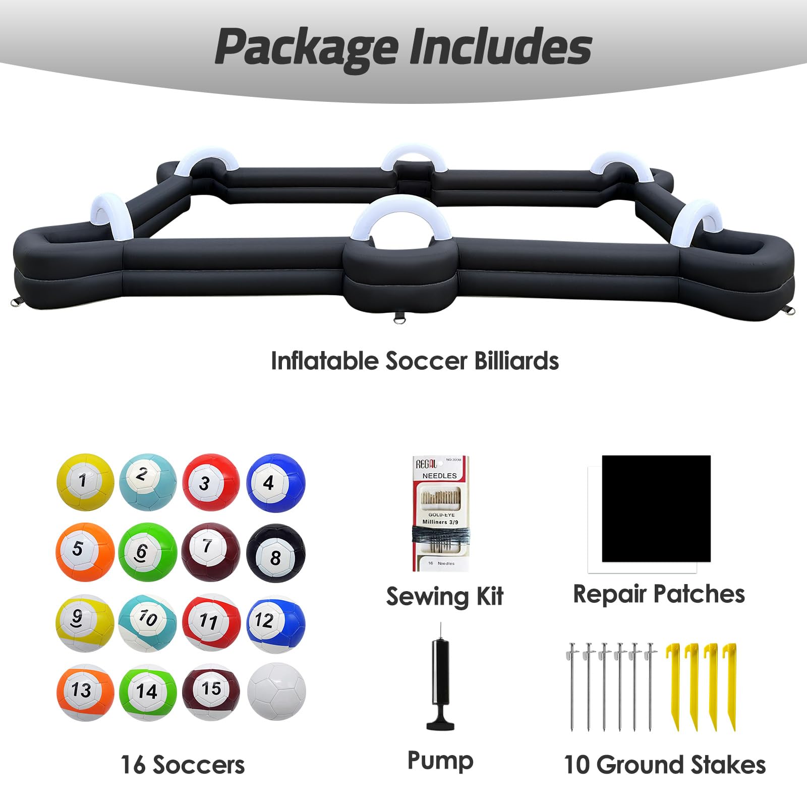 Inflatable Snookball Soccer Billiard Game 26x15Ft with Blower & 16 Balls for Outdoor Events