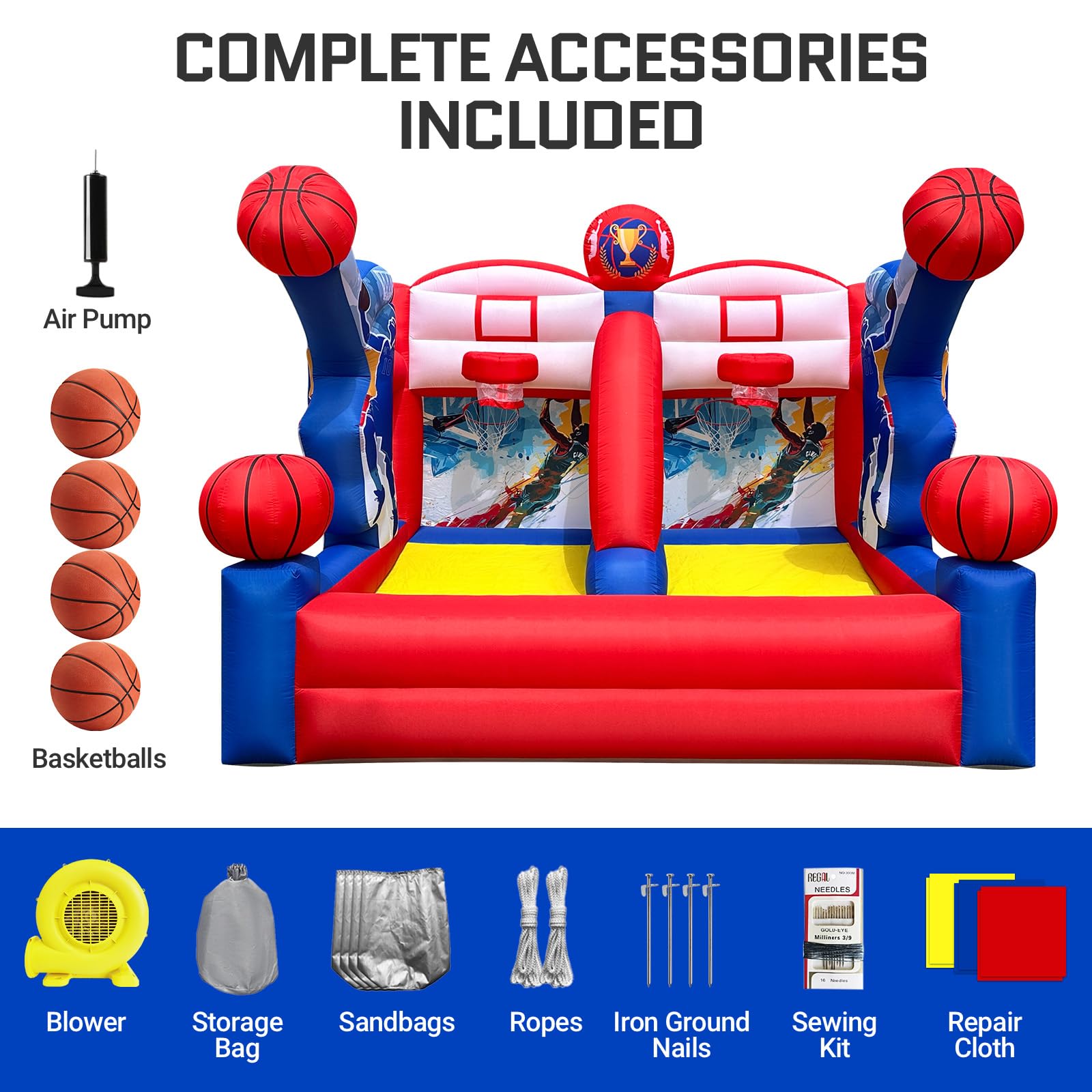 Inflatable Basketball Hoop Shot Game Dual Lane 13x10Ft for Sports Events - Athlete Theme