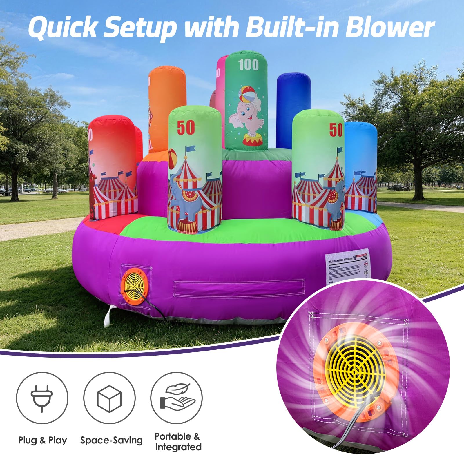 Inflatable Ring Toss Carnival Game 6.6x4.5Ft with Scoring Targets – Portable Party Game for Kids & Families