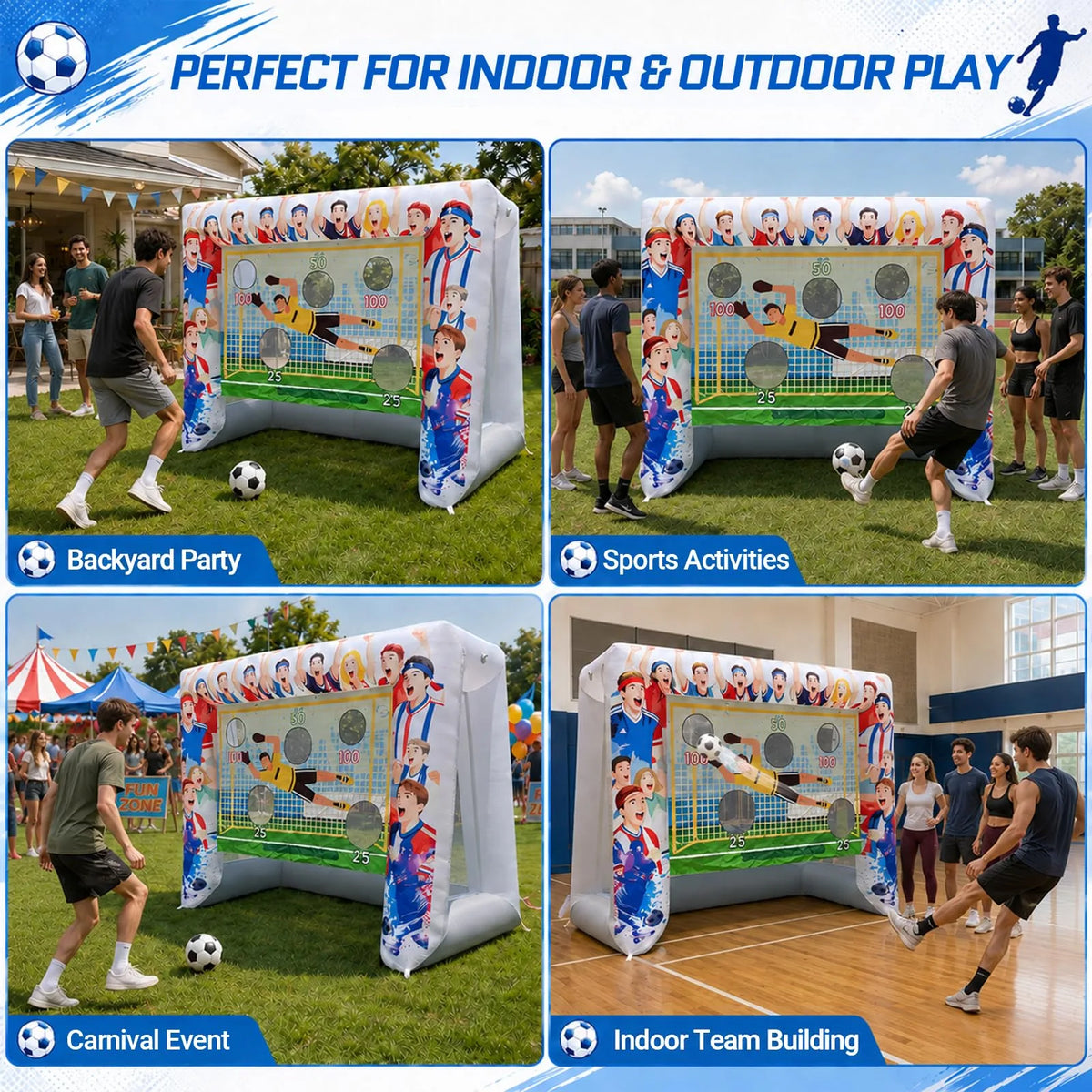Inflatable Soccer Target Goal Kick Shooting Game 11x6x9Ft for Kids and Adults Outdoor Backyard Games