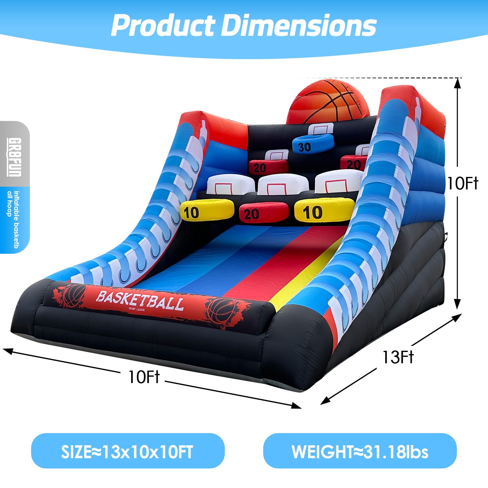 Inflatable Basketball Shootout Game 13x10Ft with 3-Tier Scoring Targets Challenge for Events & Parties