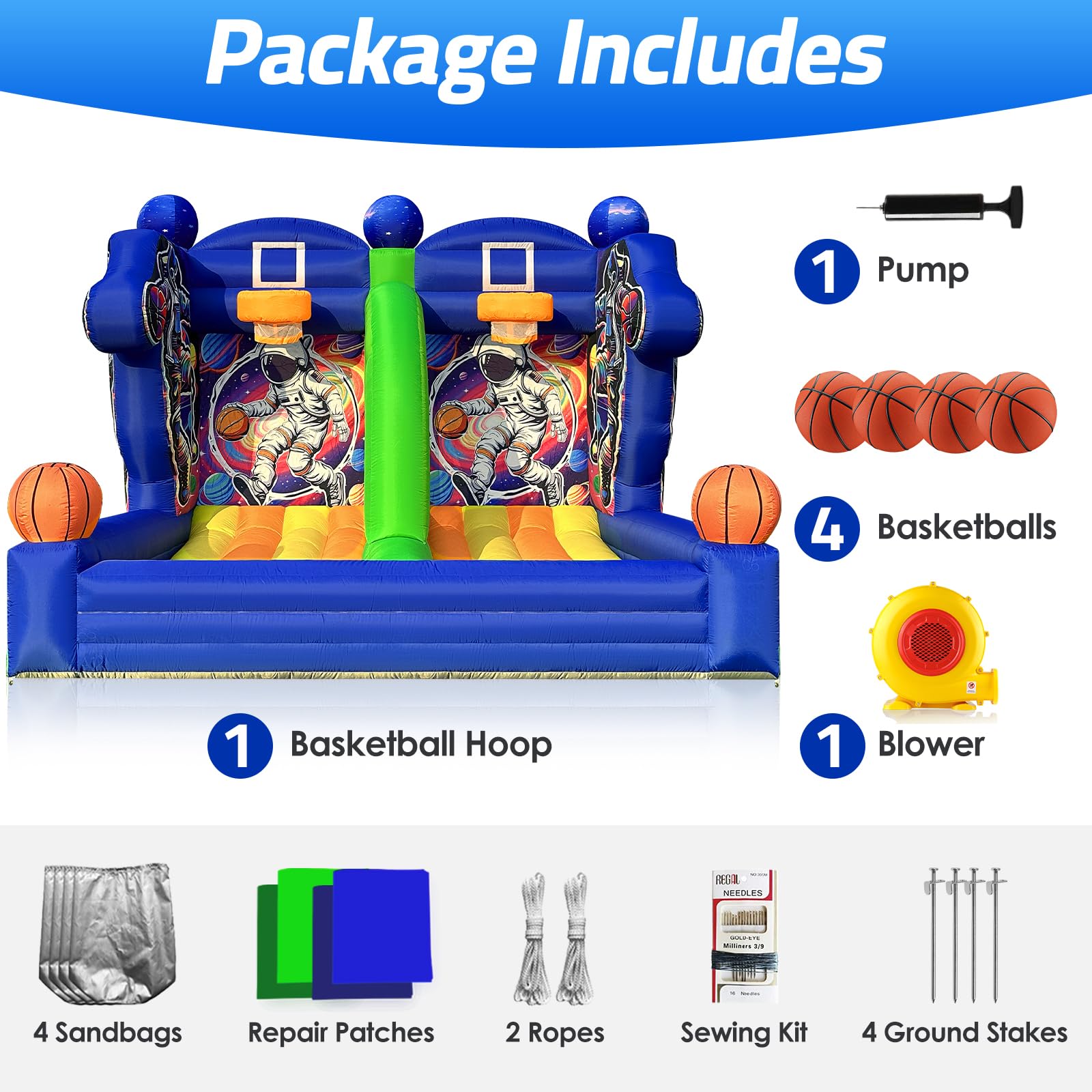 Inflatable Basketball Hoop Shot Dual Lane 13x10Ft - Space Jam Quest (Astronaut)