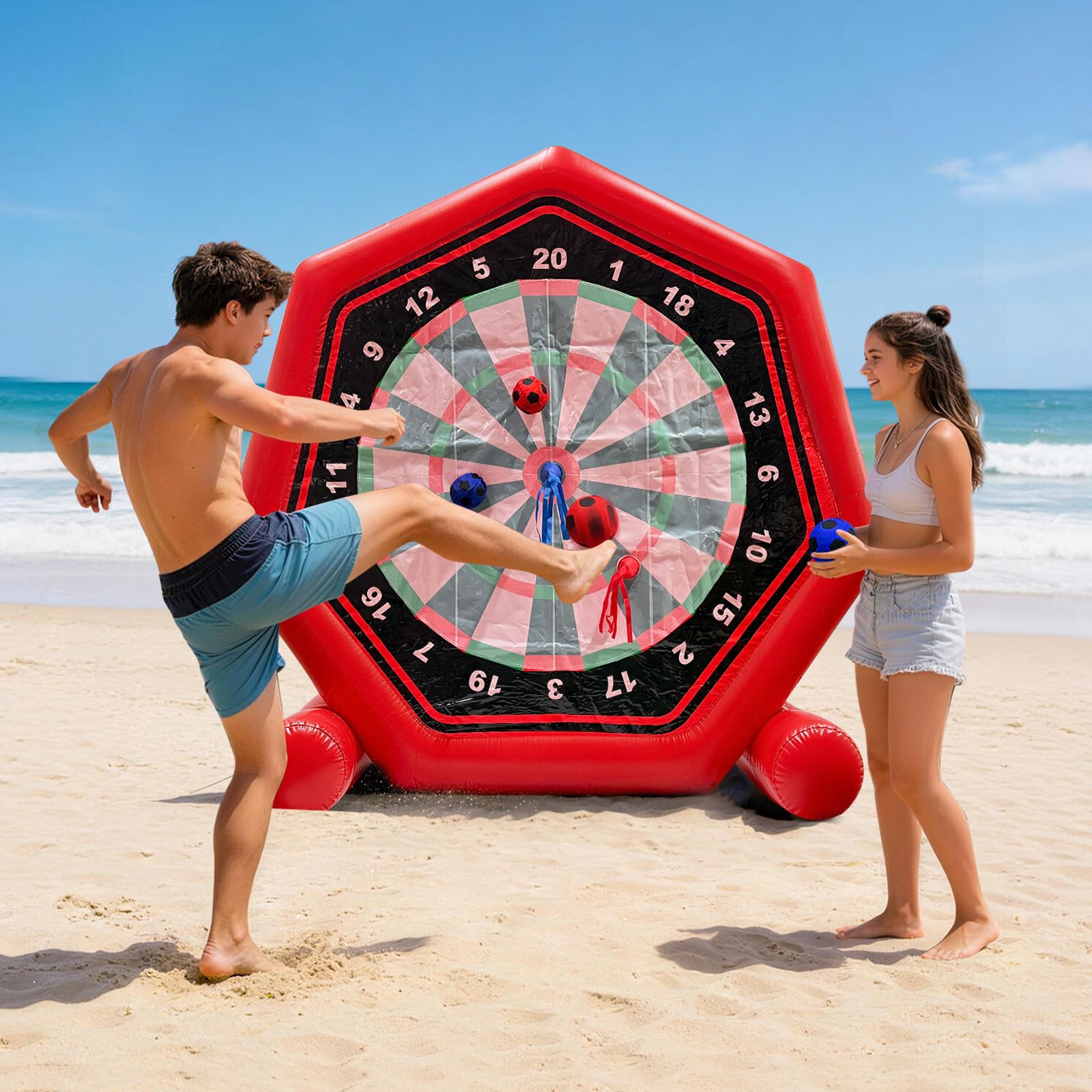 2-in-1 Inflatable Soccer Dart Board Game, 7FT Heavy-Duty PVC Soccer Dart Target for Outdoor Fun