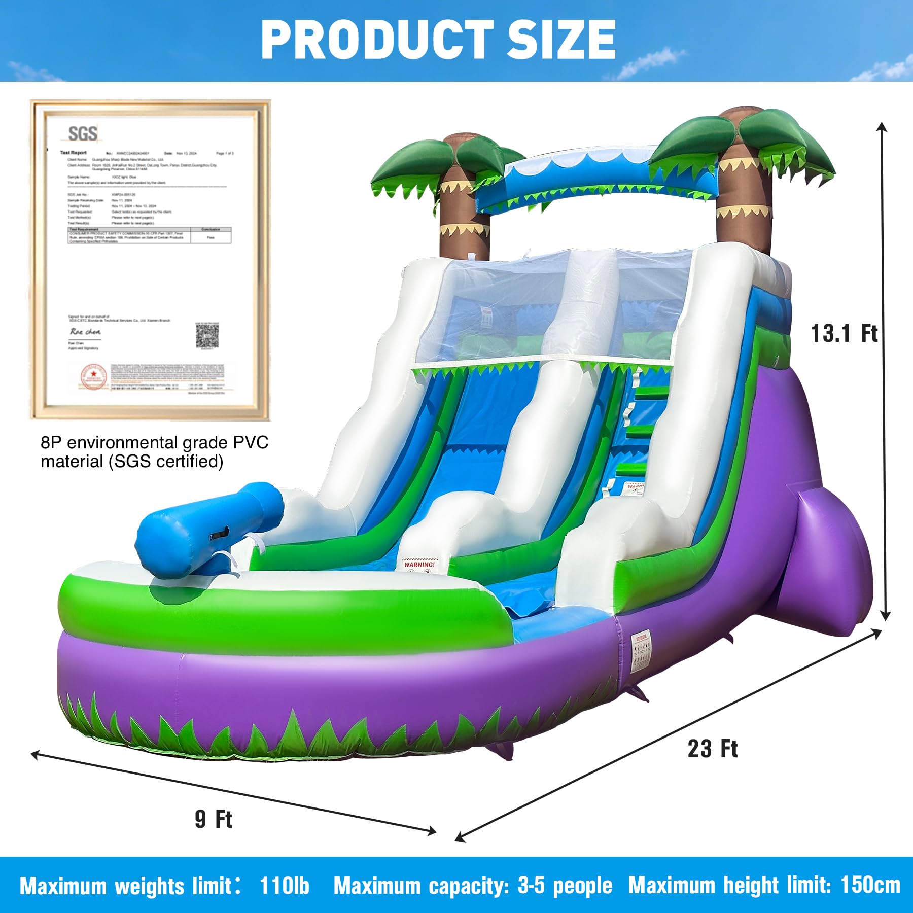 Inflatable Water Slide 23Ft with Pool, Wet/Dry Use
