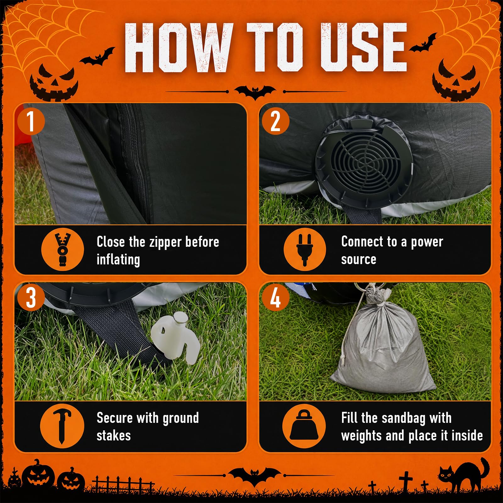 8FT Halloween Ghost Pumpkin Inflatable Arch with LED Lights, Outdoor Party & Yard Decoration