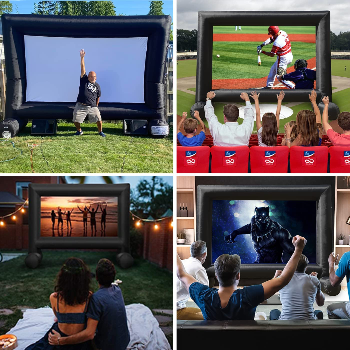 TKLoop 16Ft Inflatable Movie Screen Supports Front Rear Projection, Indoor and Outdoor Blow Up Theater Projector Screen Includes Built-in Fan, Tie-Downs and Storage Bag