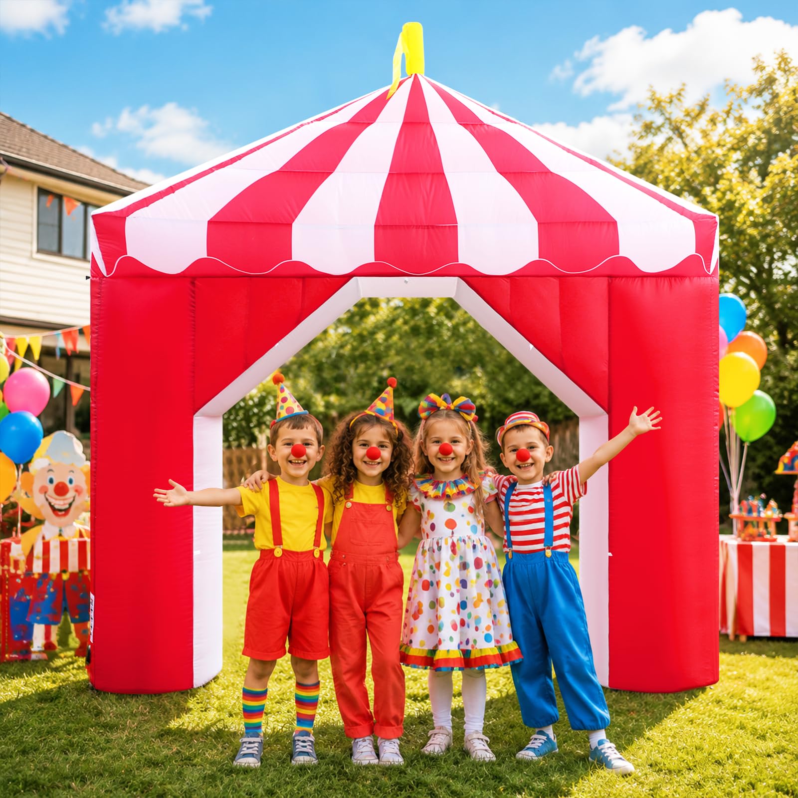 10FT Circus Inflatable Arch with LED Lights & Built-in Blower, Carnival Decoration for Parties, Birthdays & Outdoor Events