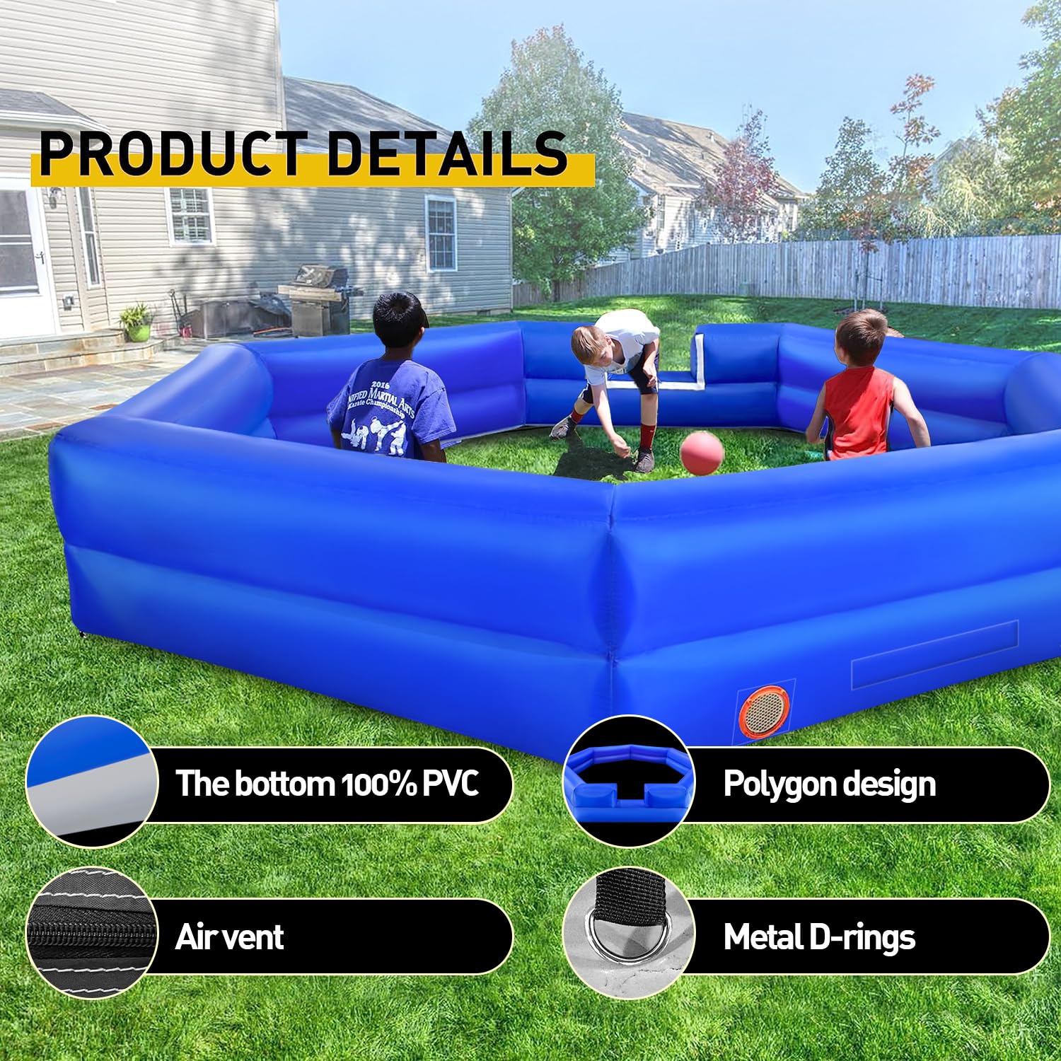 Inflatable Gaga Ball Pit 15Ft with Blower Portable Ball Court for Indoor Outdoor Family Activities