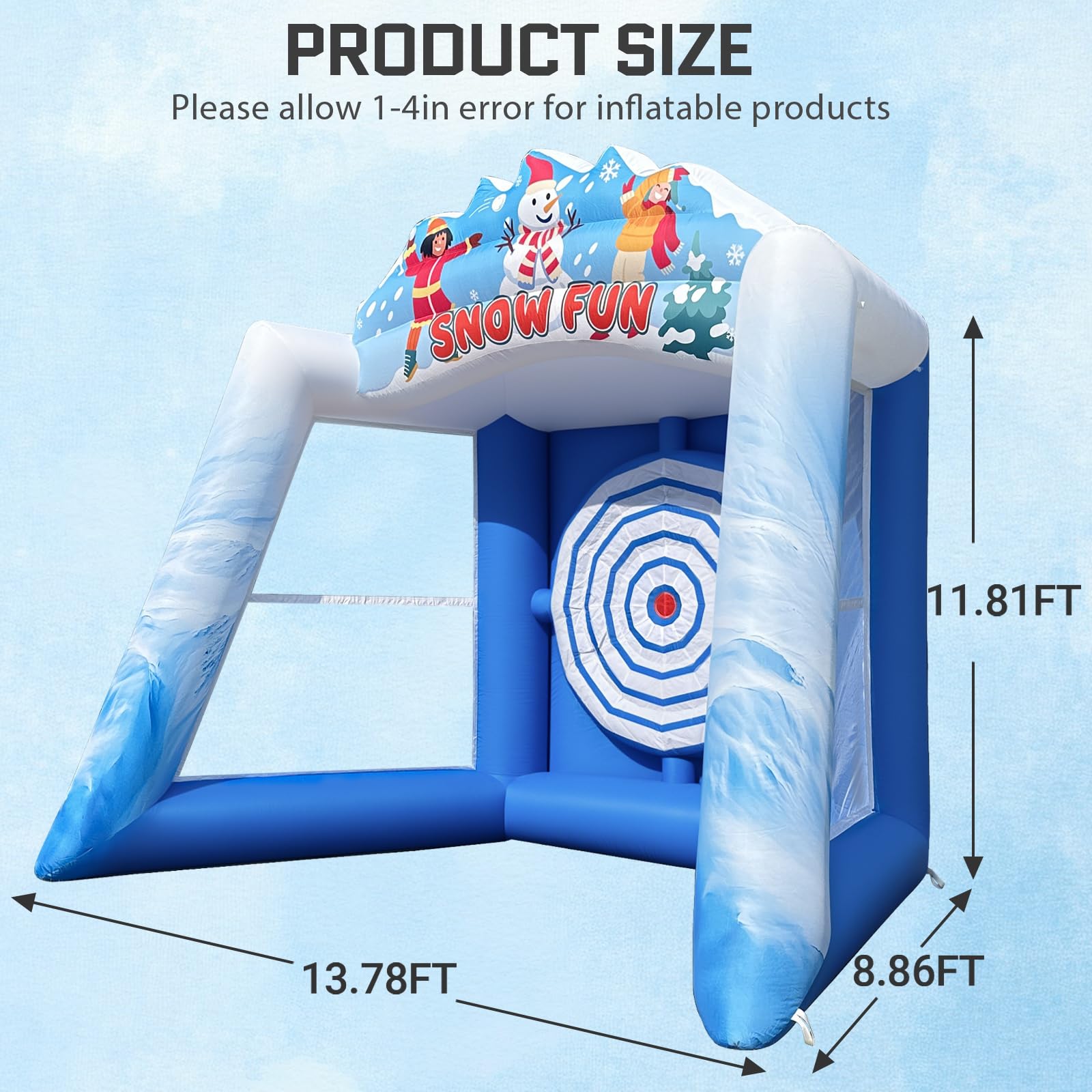 Inflatable Axe Throwing Game Inflatable Ice Snow Axe Target Board 14x9x11Ft with 16 Axes & 8 Balls