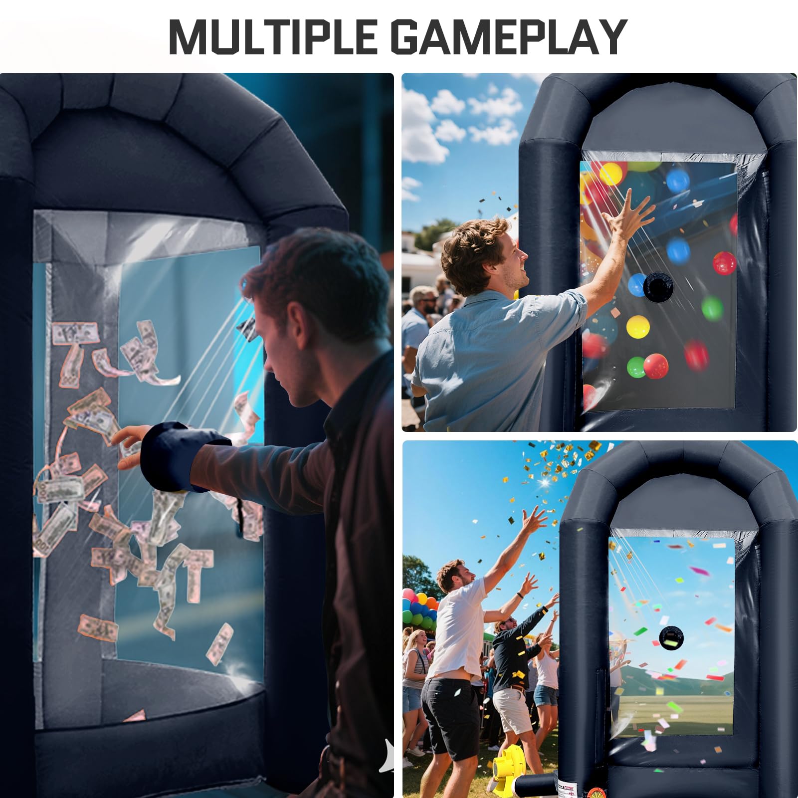 Inflatable Cash Cube Booth 5.2x5.2x8.2FT – Money Grab Machine with Blowers for Parties, Promotions & Events
