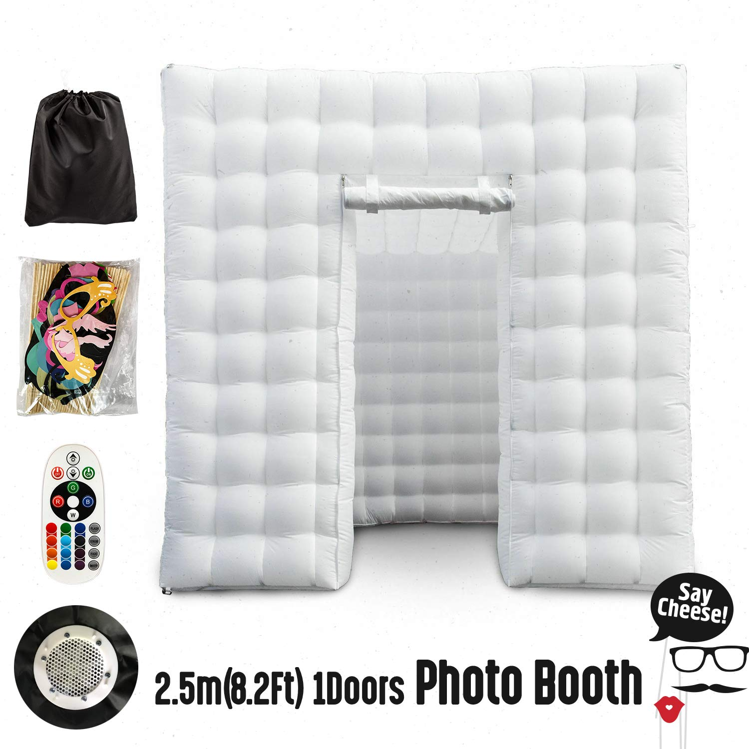 Inflatable Photo Booth Enclosure 8.2ft with Blower 16 Colors Portable Photo Booth Studio Tent 1 Doors Great for Wedding, Party, Events, Birthday, Bars White