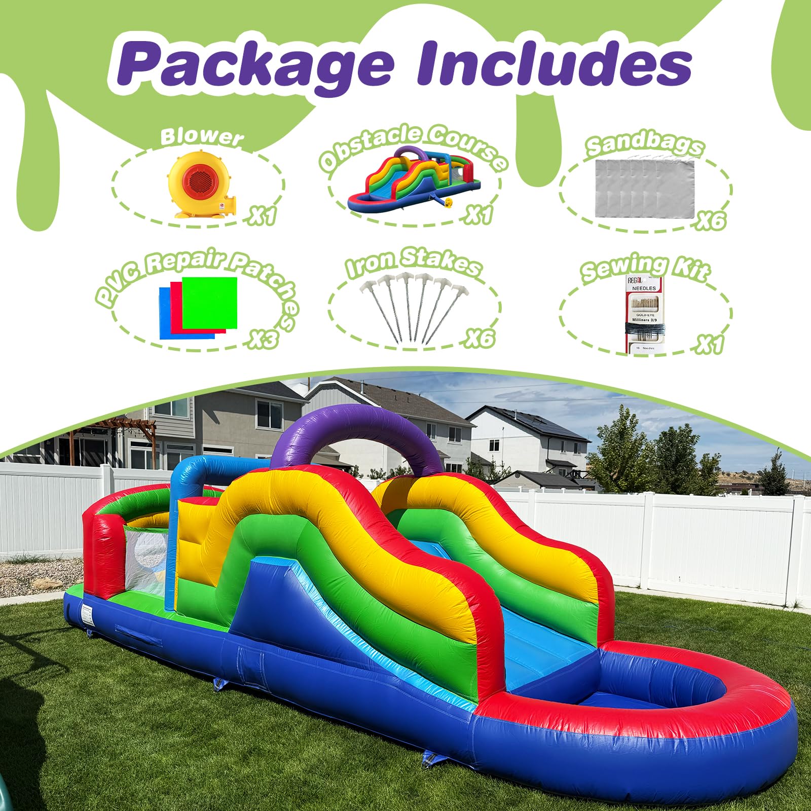 Inflatable Obstacle Course 25FT Bounce House with Blower