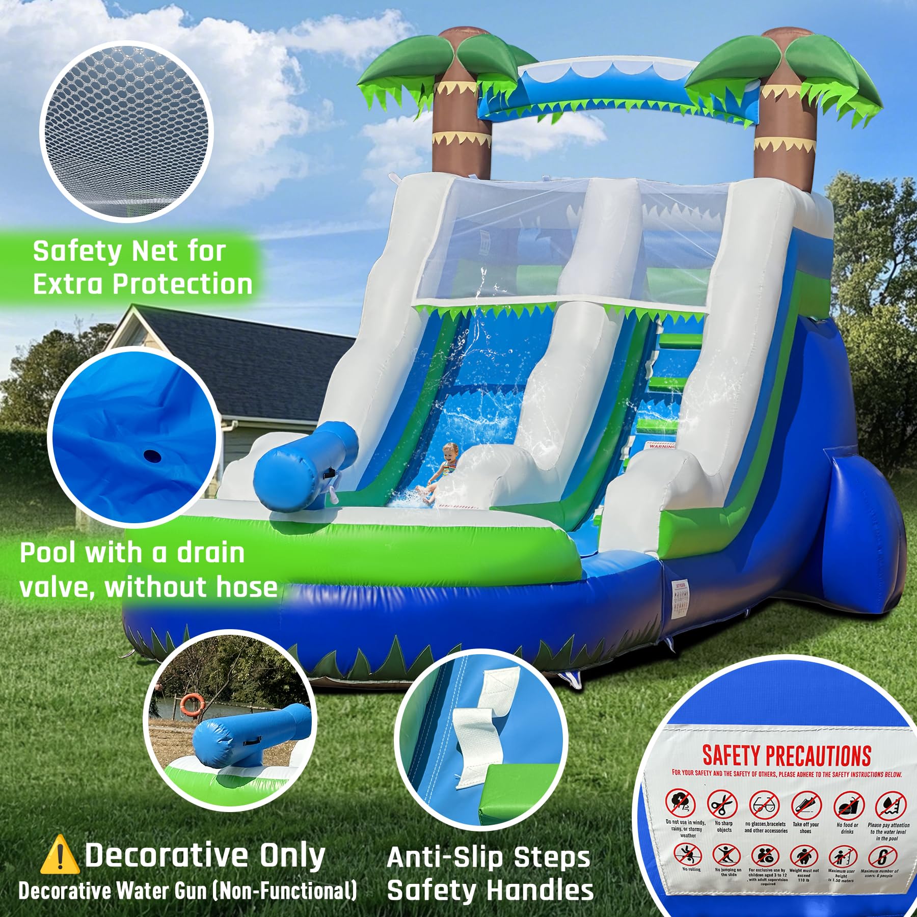 Inflatable Water Slide 23Ft with Pool, Wet/Dry Use