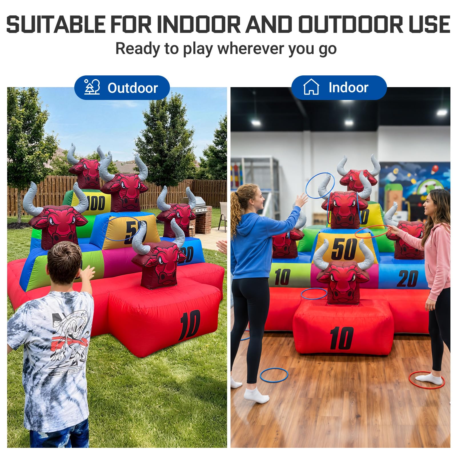 Inflatable Bull Horn Ring Toss Game with Scoring Targets – Interactive Carnival Game for Events & Parties