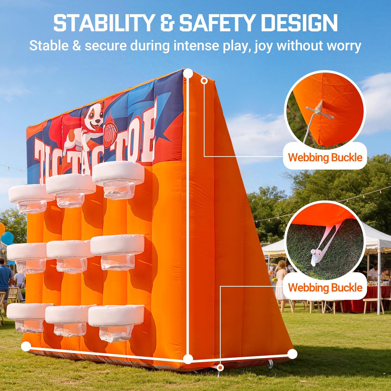 Inflatable Tic-Tac-Toe Basketball Shootout 9-Hoop for Carnival, Party, Event Rental