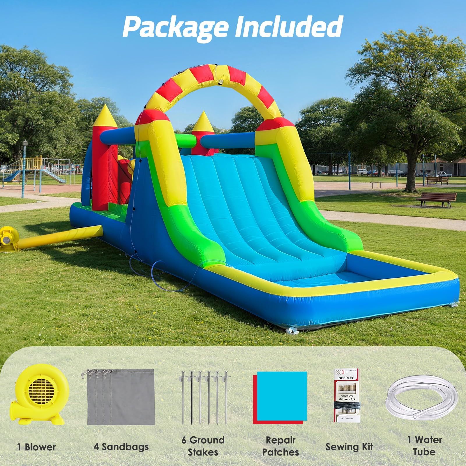 Inflatable Obstacle Course 24Ft for Kids – Bounce House with Tunnel, Climbing Wall, Slide & Jumping Area