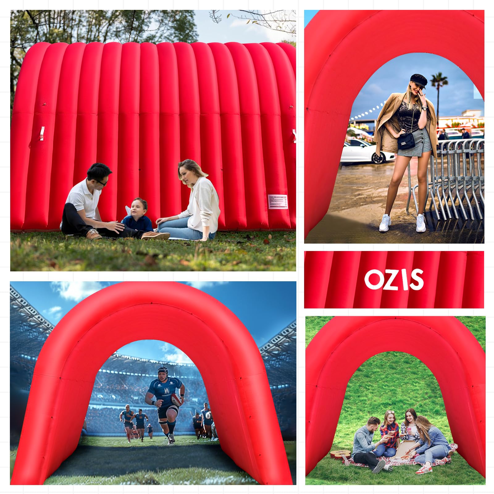OZIS Inflatable Tunnel Sports Tunnel Entrance with Installed Blower Red 16x10x10ft