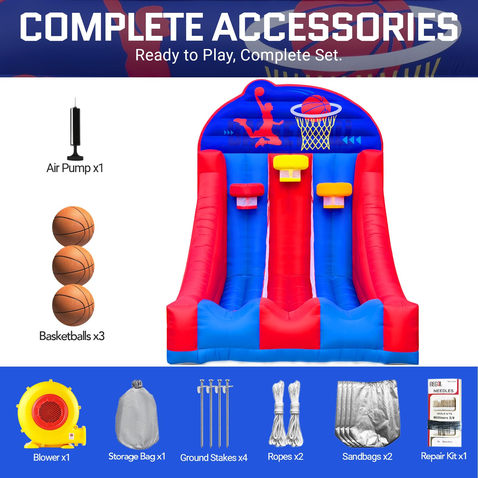Inflatable 3-Lane Basketball Hoop Game 10x10Ft with 3 Balls for Sports Events