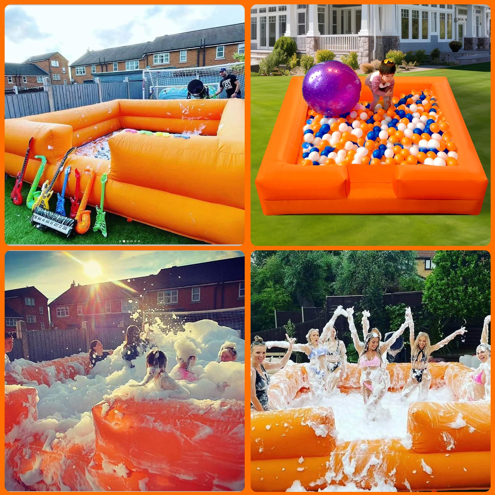 WARSUN 10'x10' Inflatable Foam Pit for Foam Parties - Blue/Orange Foam Pool for Fun Events