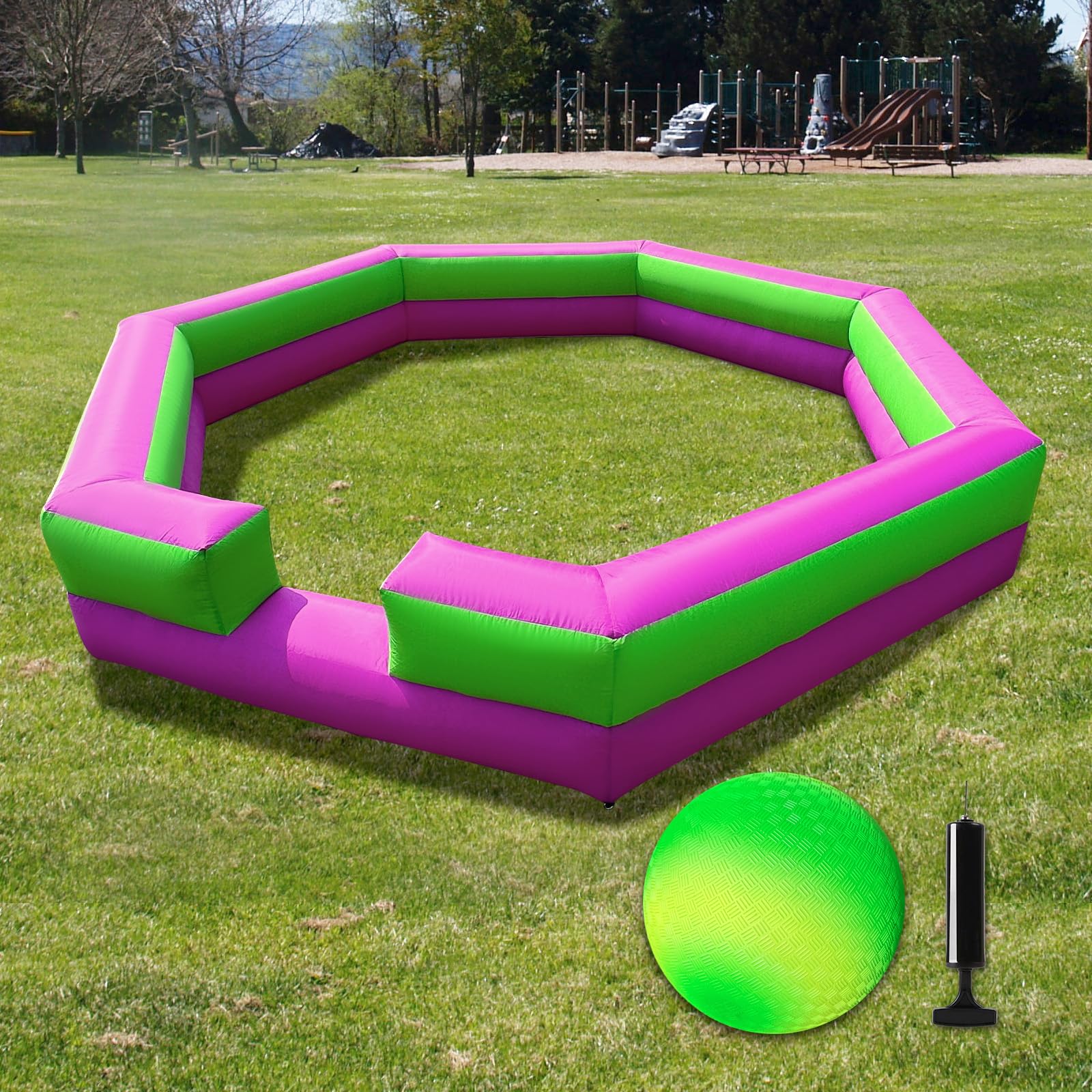 WARSUN Portable 15ft Inflatable Gaga Ball Pit Inflatable Gaga ball Court- Purple & Green