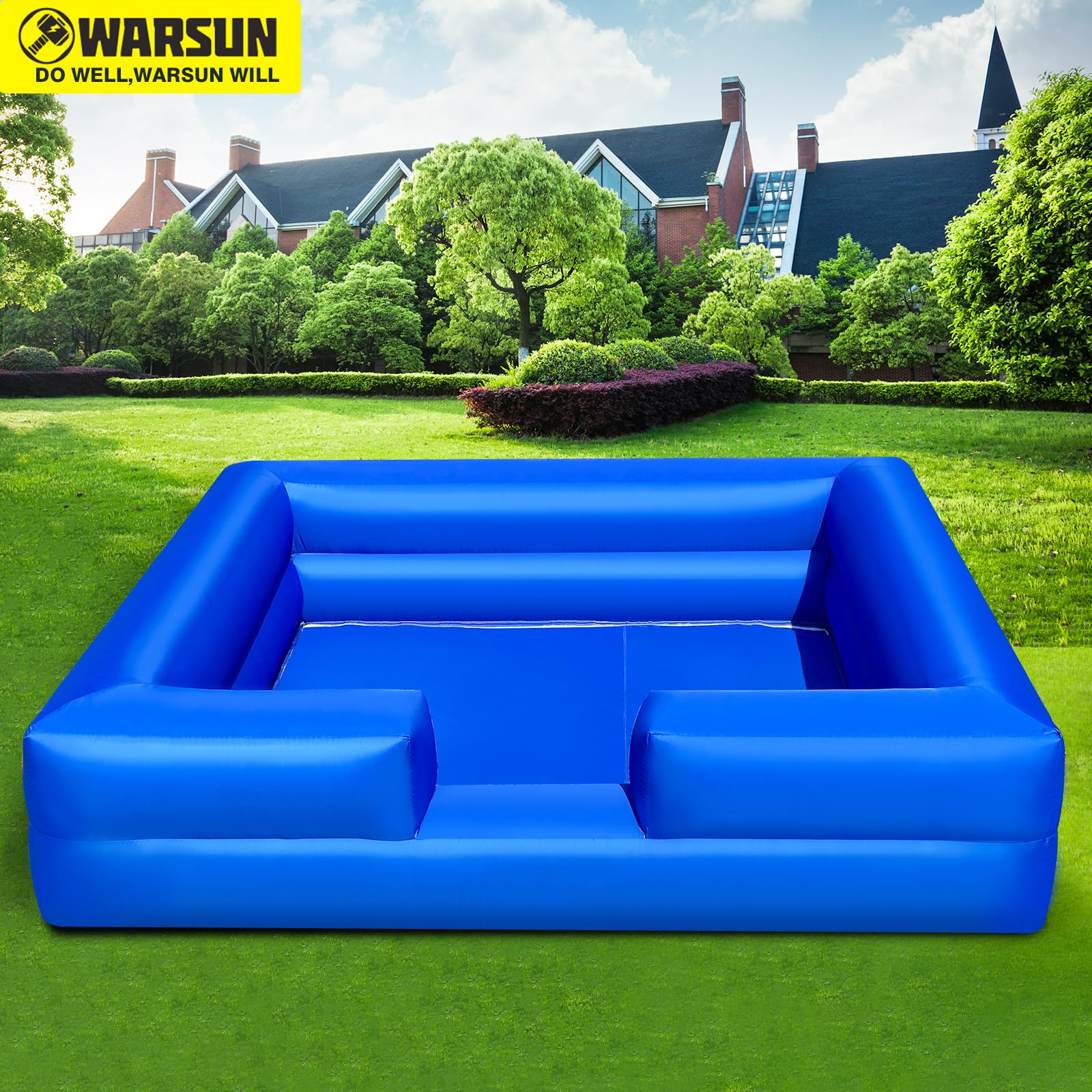 WARSUN 10'x10' Inflatable Foam Pit for Foam Parties - Blue/Orange Foam Pool for Fun Events