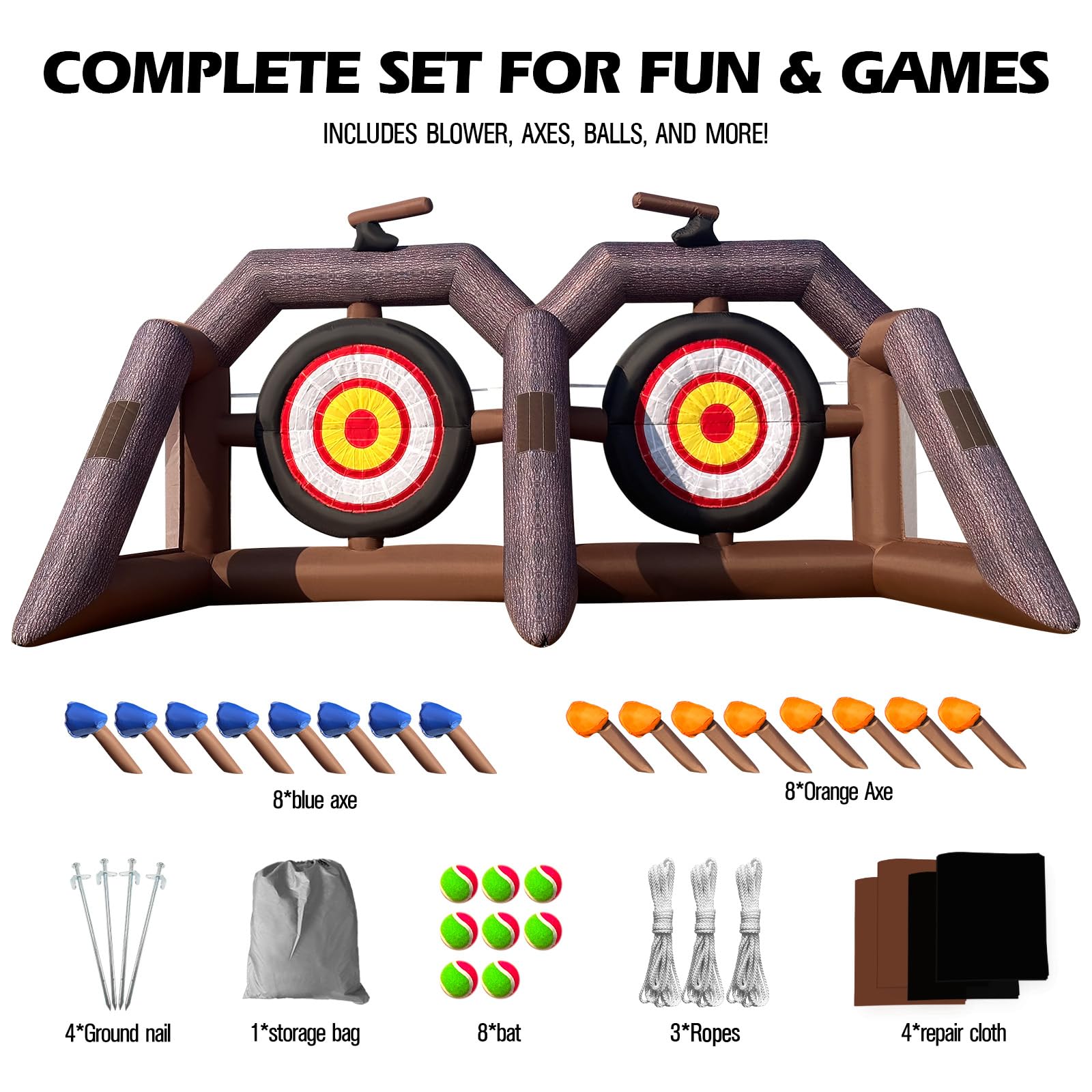 Inflatable Axe Throwing Game Inflatable Ball Toss Target Dart Board with 16 Axes+8 Balls