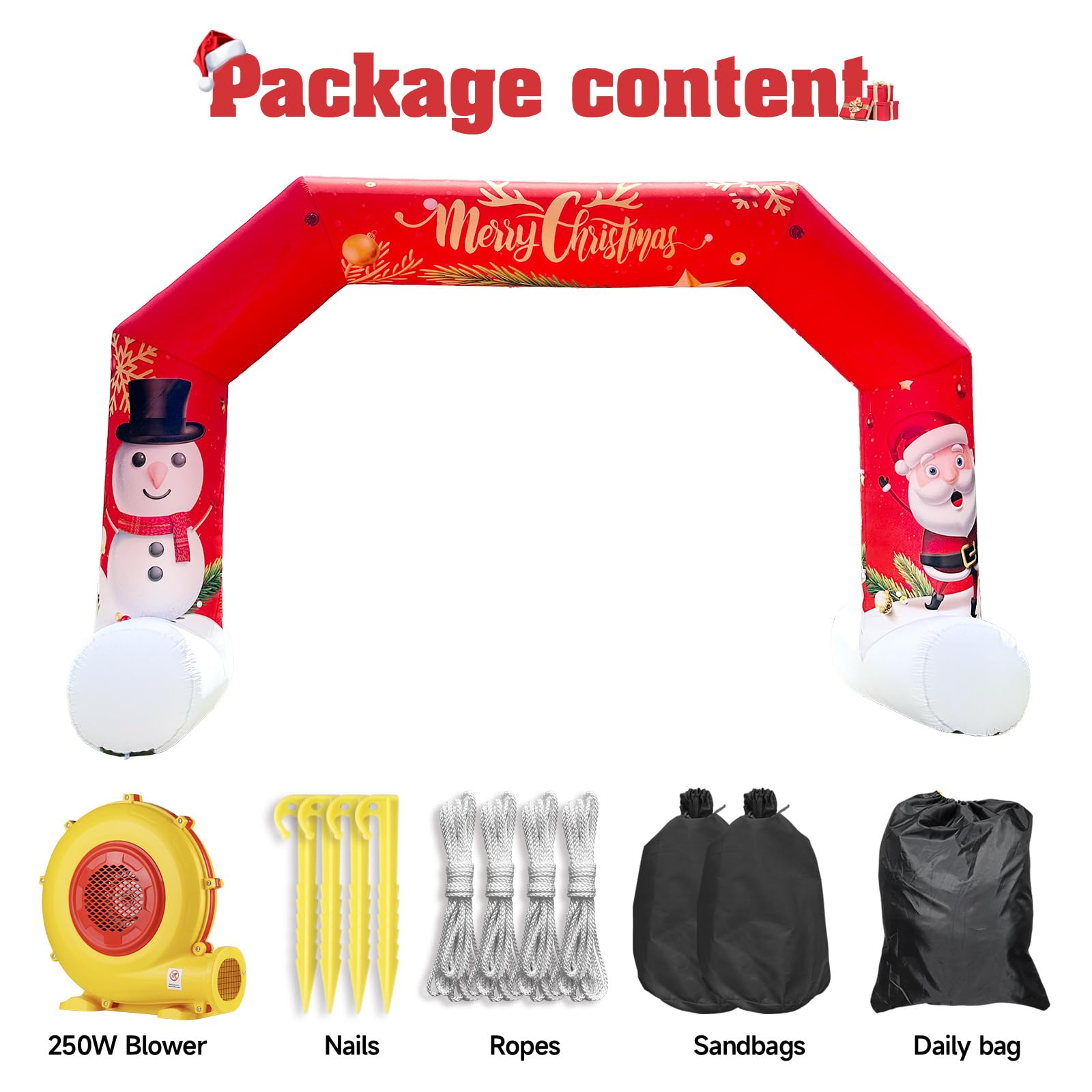 20FT Red Christmas Inflatable Archway with Blower – Perfect for Holiday Events