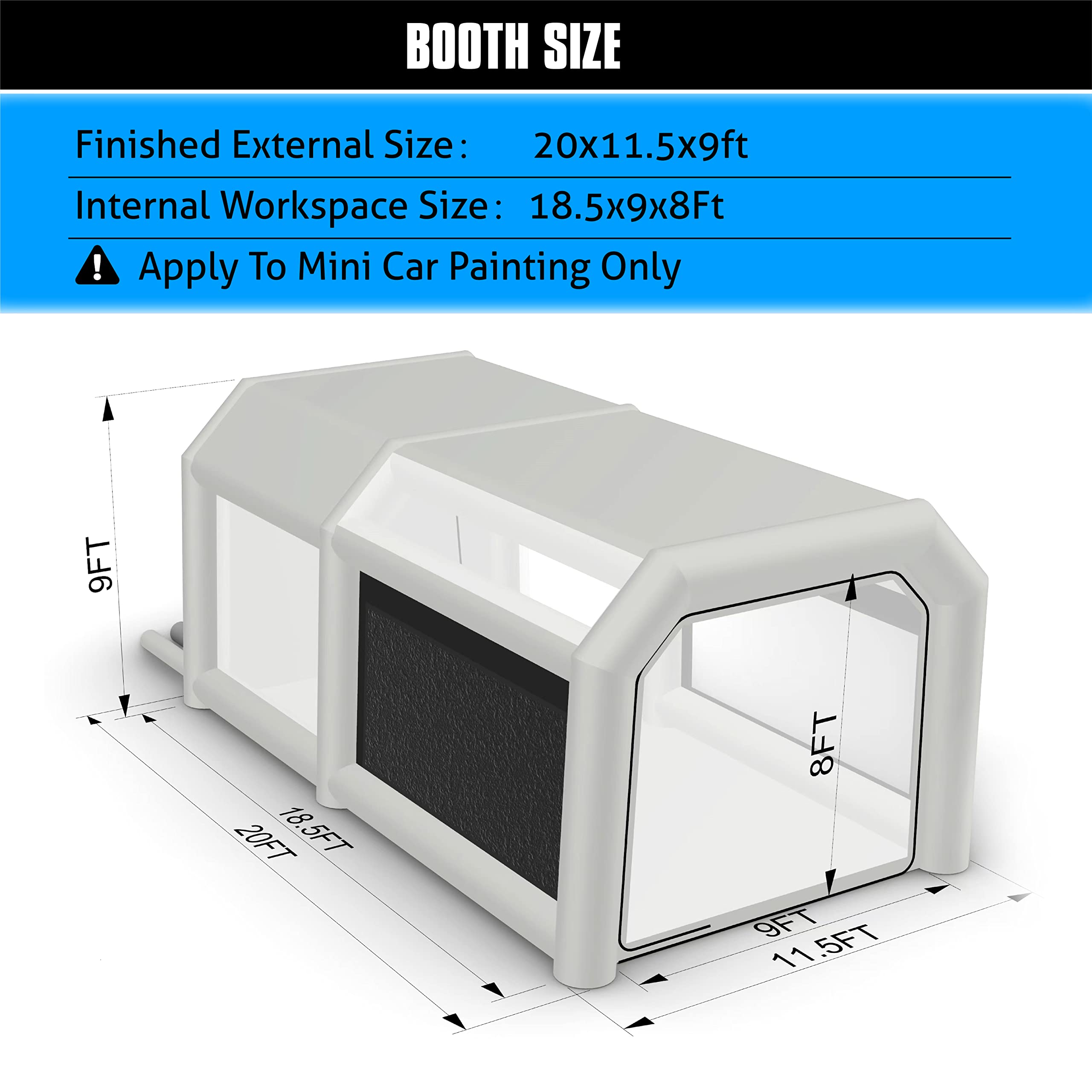 WARSUN Inflatable Paint Booth 20x11.5x9Ft with Double & Oversized Air Filters System Inflatable Spray Booth with 2 Blowers(550W+480W) Portable Spray Paint Booth Tent for Auto Parts