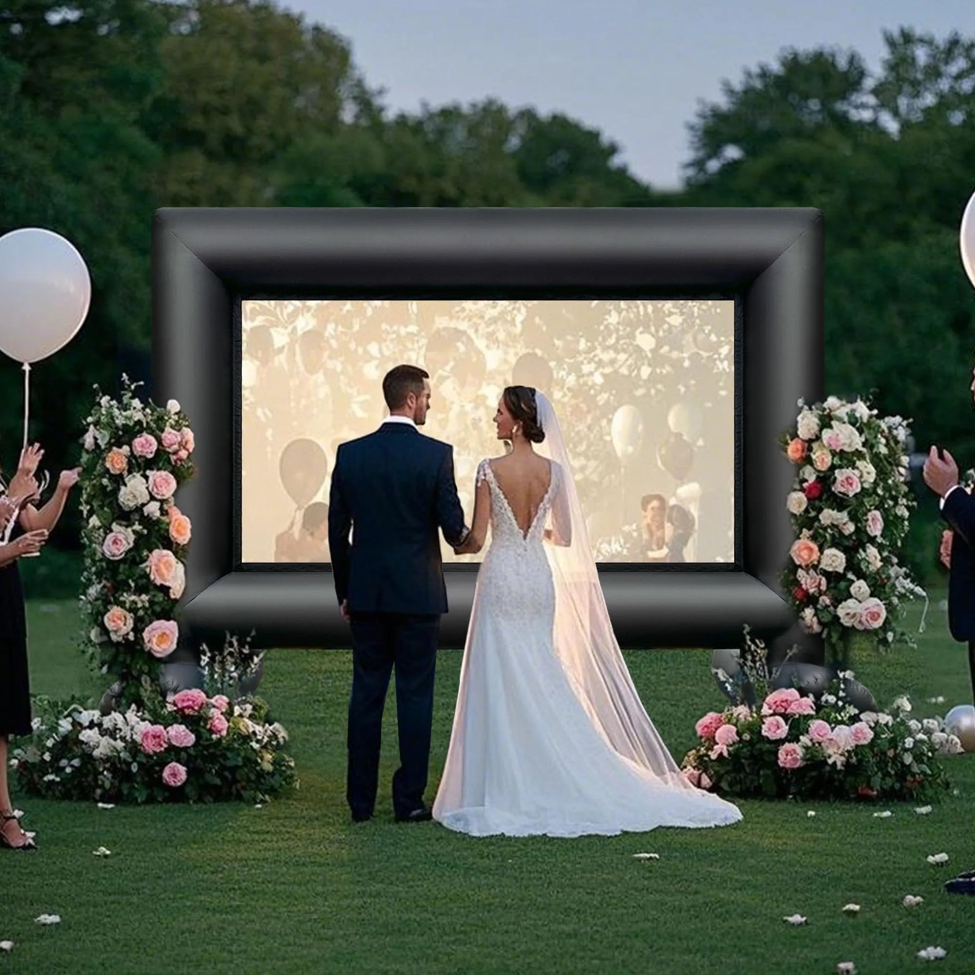 14Ft Inflatable Movie Projector Screen with Built-in Fan Supports Front and Rear Projection for Events