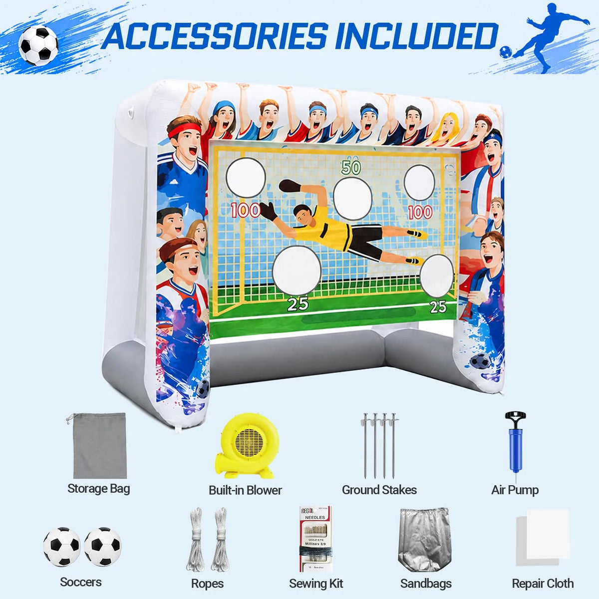 Inflatable Soccer Target Goal Kick Shooting Game 11x6x9Ft for Kids and Adults Outdoor Backyard Games