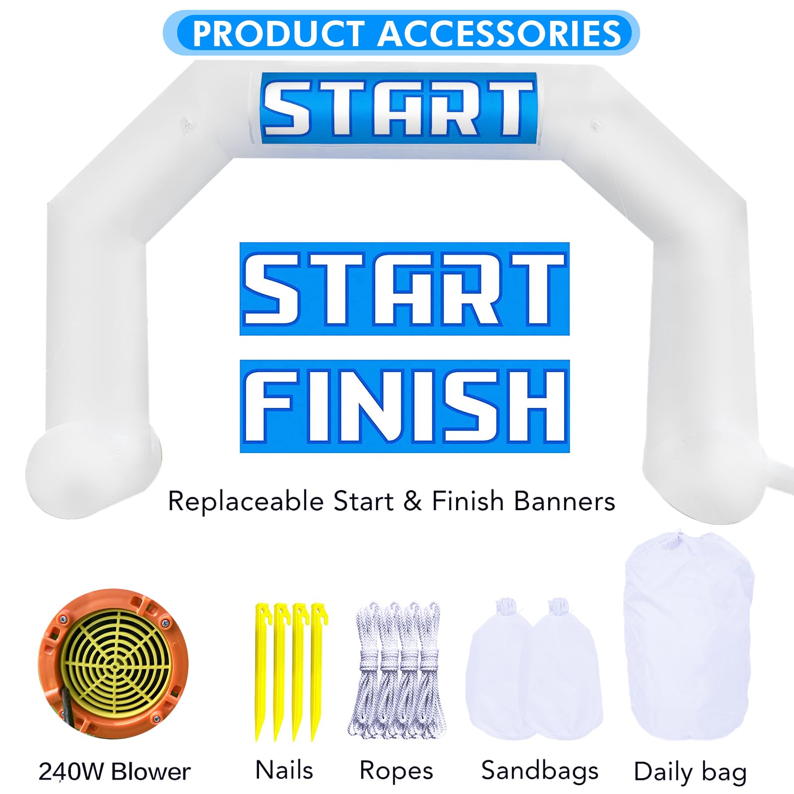 20Ft Inflatable Arch with Start Finish Banner and T-Shaped Base for Races and Events