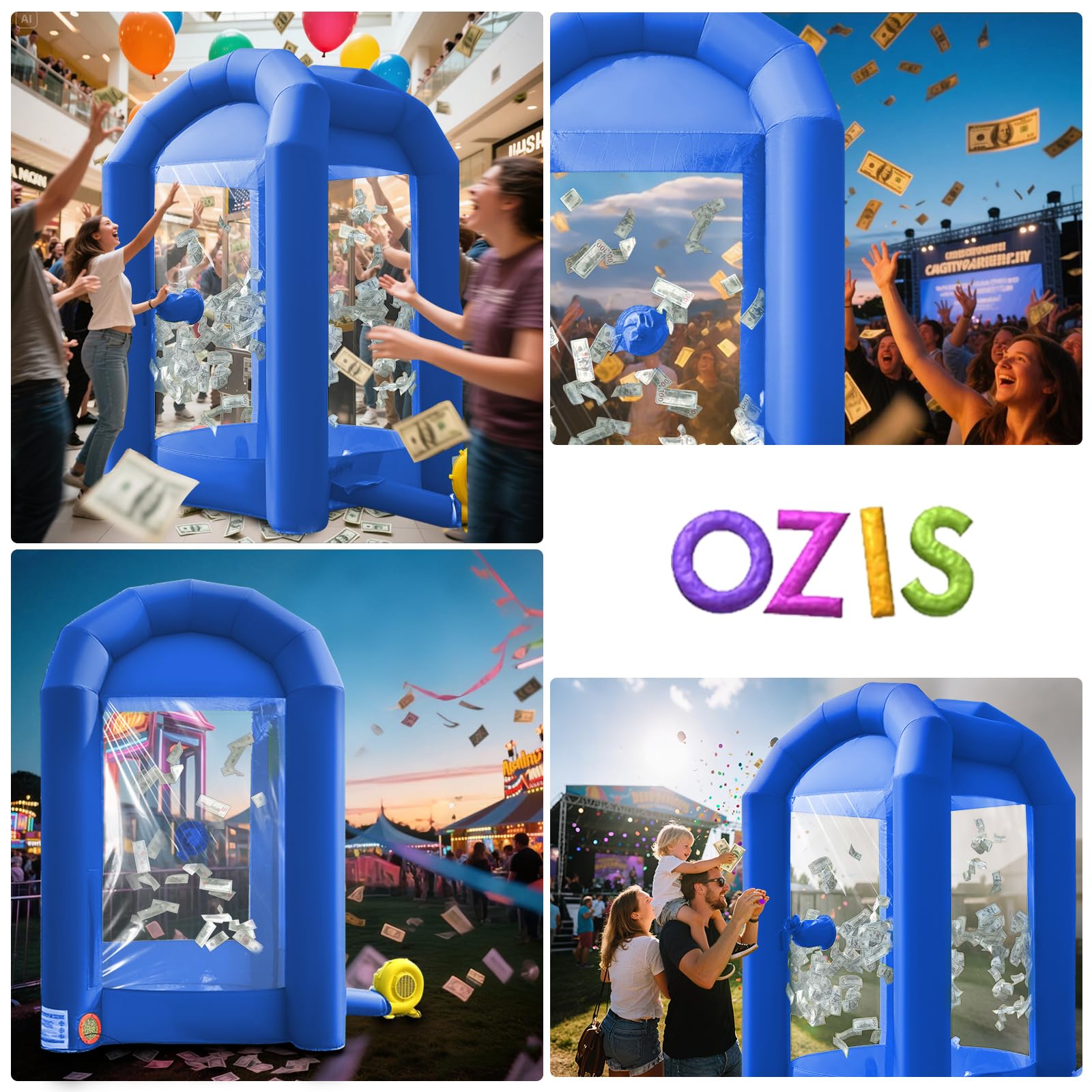 Inflatable Cash Cube Booth 5.2x5.2x8.2FT – Money Grab Machine with Blowers for Parties, Promotions & Events