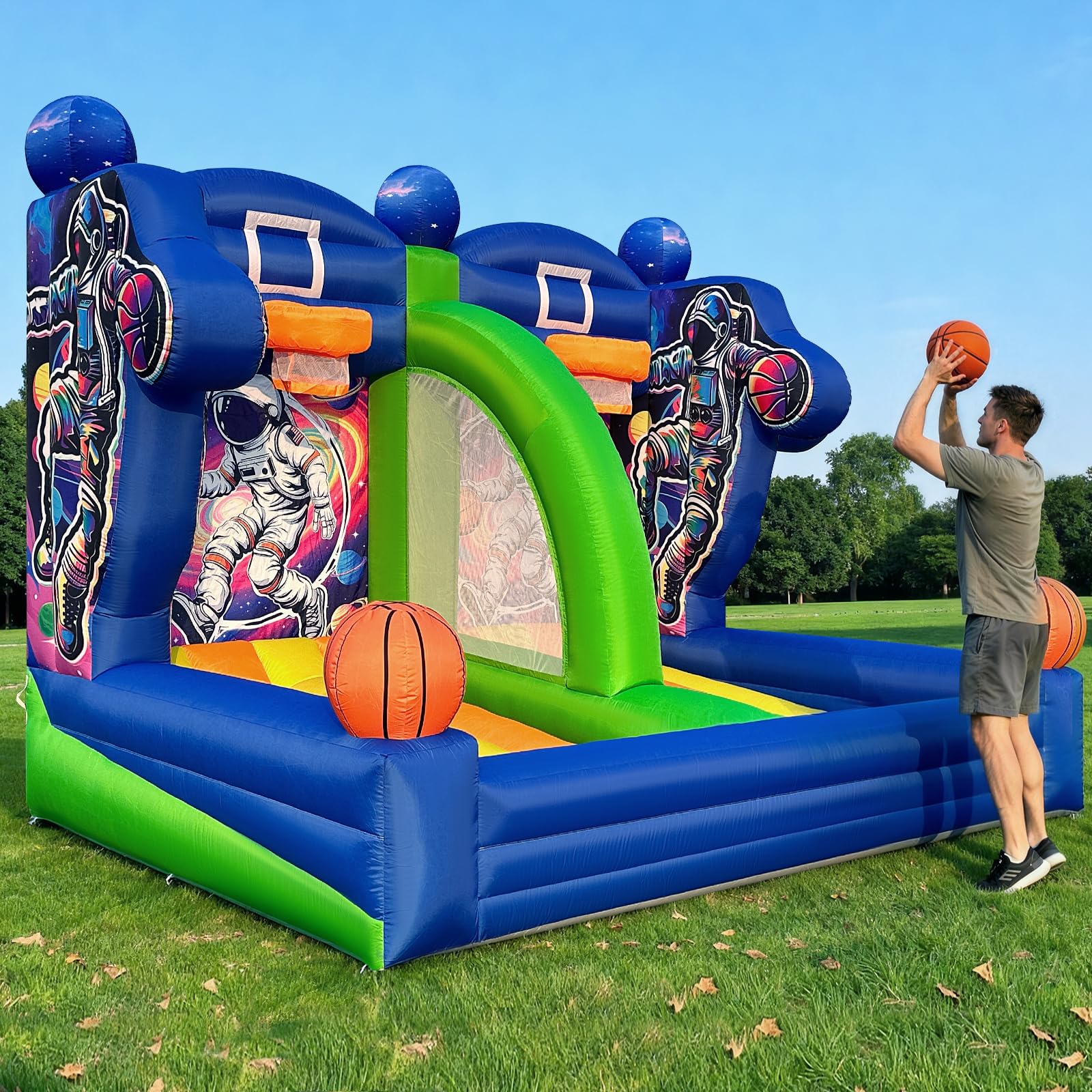 Inflatable Basketball Hoop Shot Dual Lane 13x10Ft - Space Jam Quest (Astronaut)