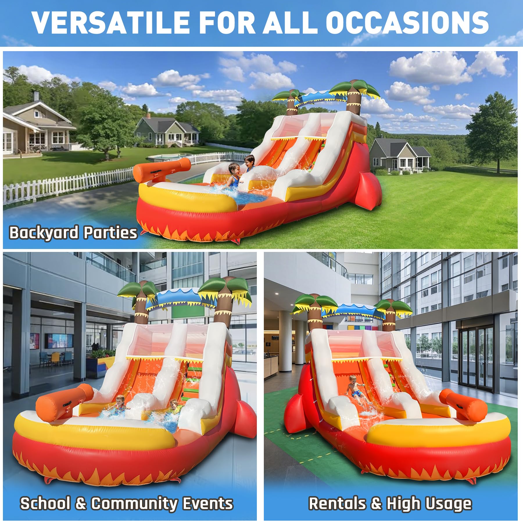 Inflatable Water Slide 23Ft with Pool, Wet/Dry Use
