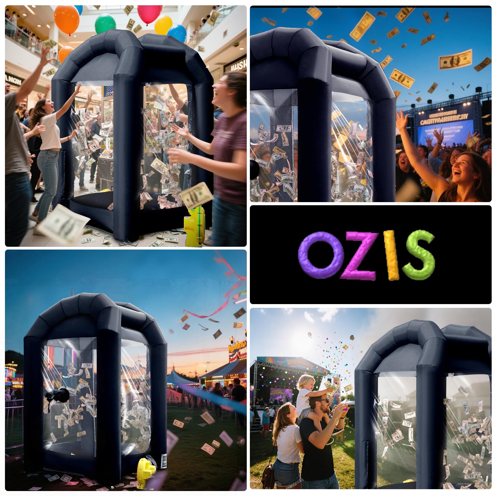 Inflatable Cash Cube Booth 5.2x5.2x8.2FT – Money Grab Machine with Blowers for Parties, Promotions & Events