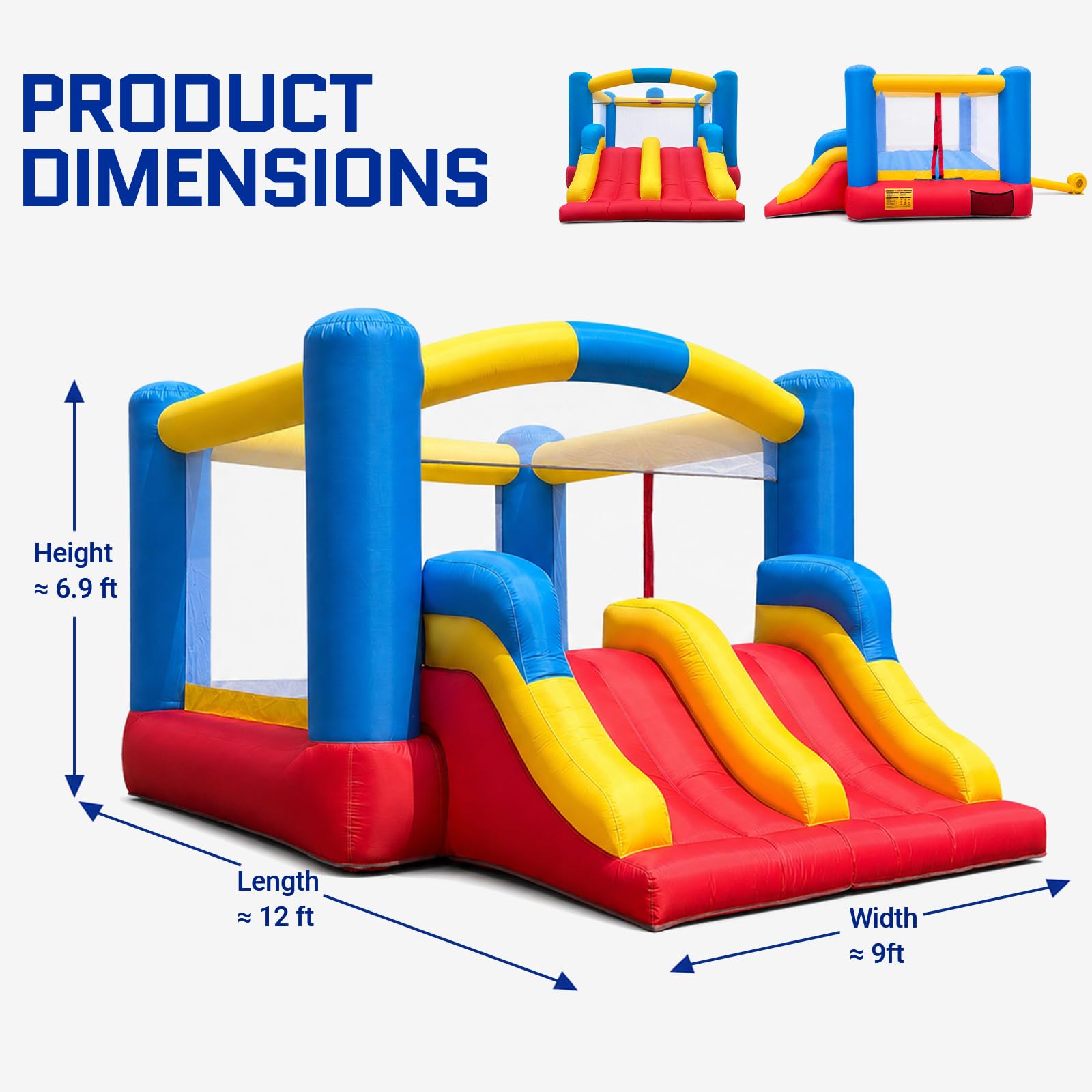 Inflatable Bounce House 12x9Ft with Double Slides & Basketball Hoop for Indoor Outdoor Family Backyard Parties