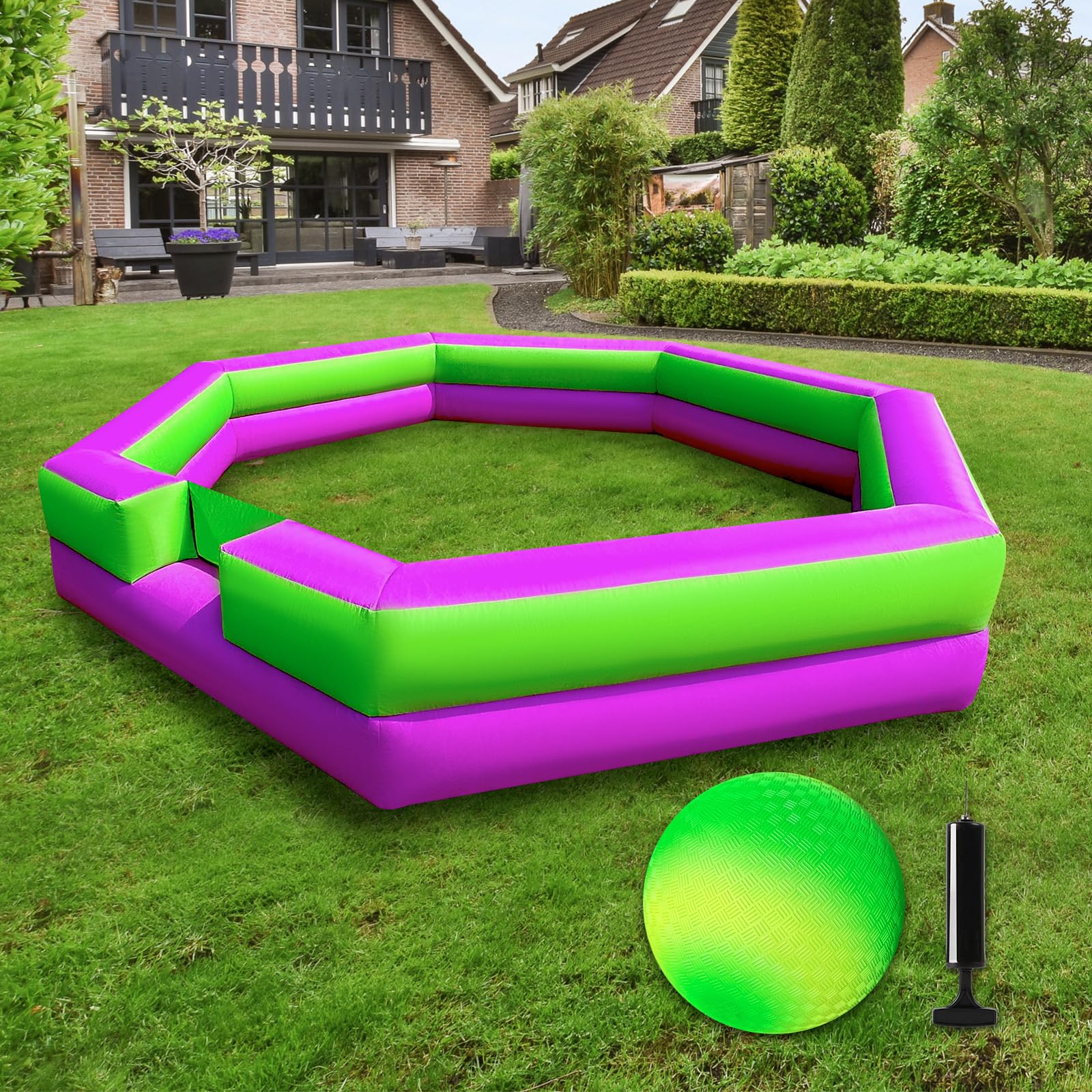 WARSUN Portable 15ft Inflatable Gaga Ball Pit Inflatable Gaga ball Court- Purple & Green