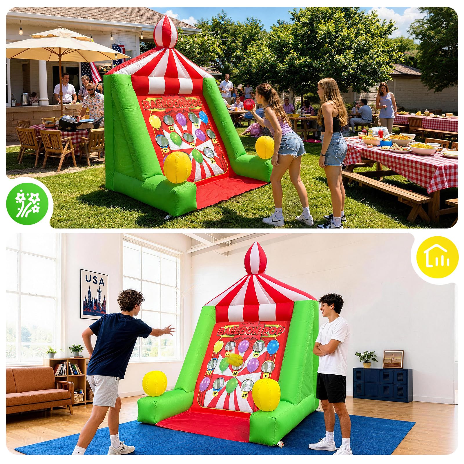 Inflatable Target Toss Game 6.6x6x9Ft with 8 Balls, Throwing Scoring Carnival Games for Events