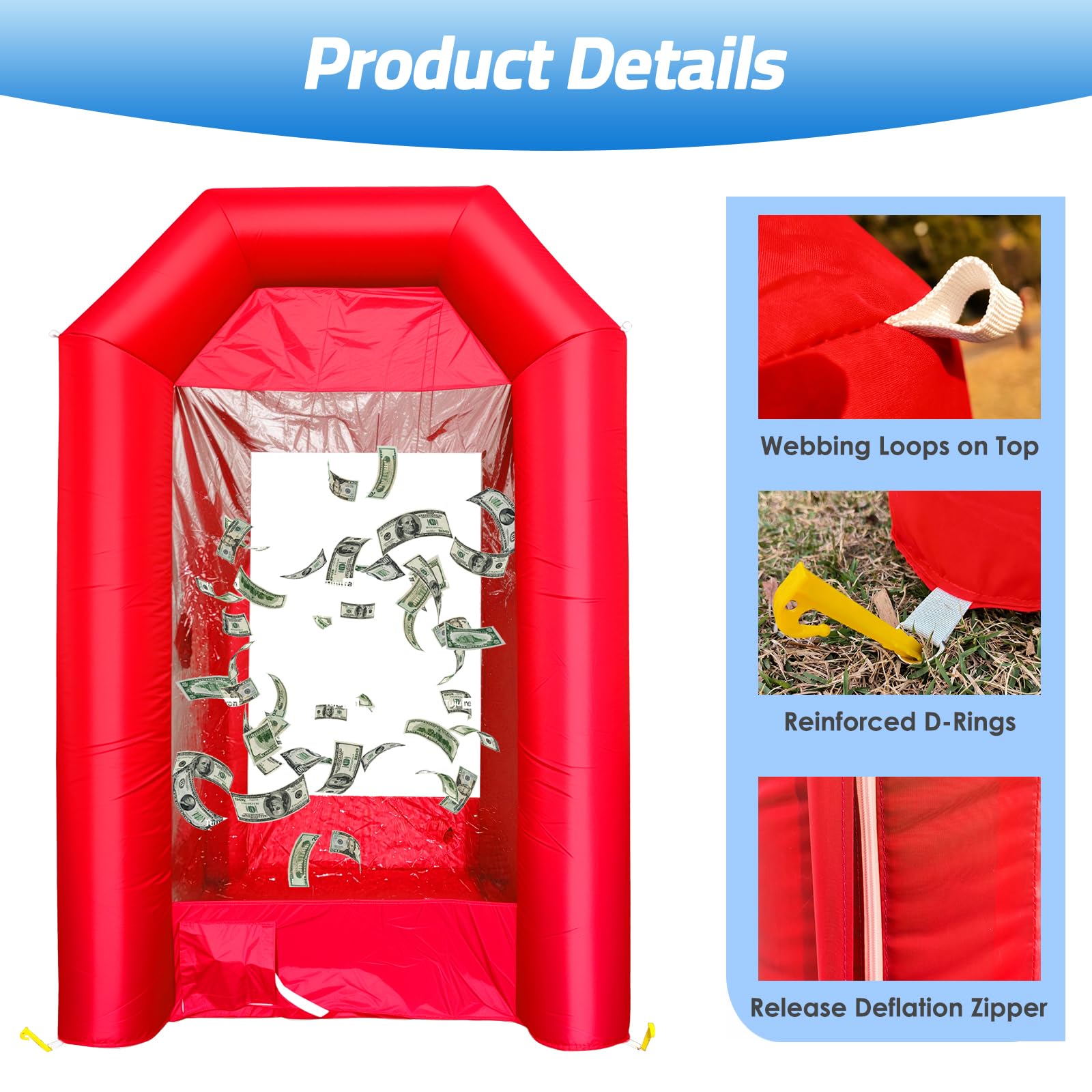 Inflatable Money Blowing Booth 5.2x5.2x8.2FT with 2 Blowers Cash Cube Game for Events