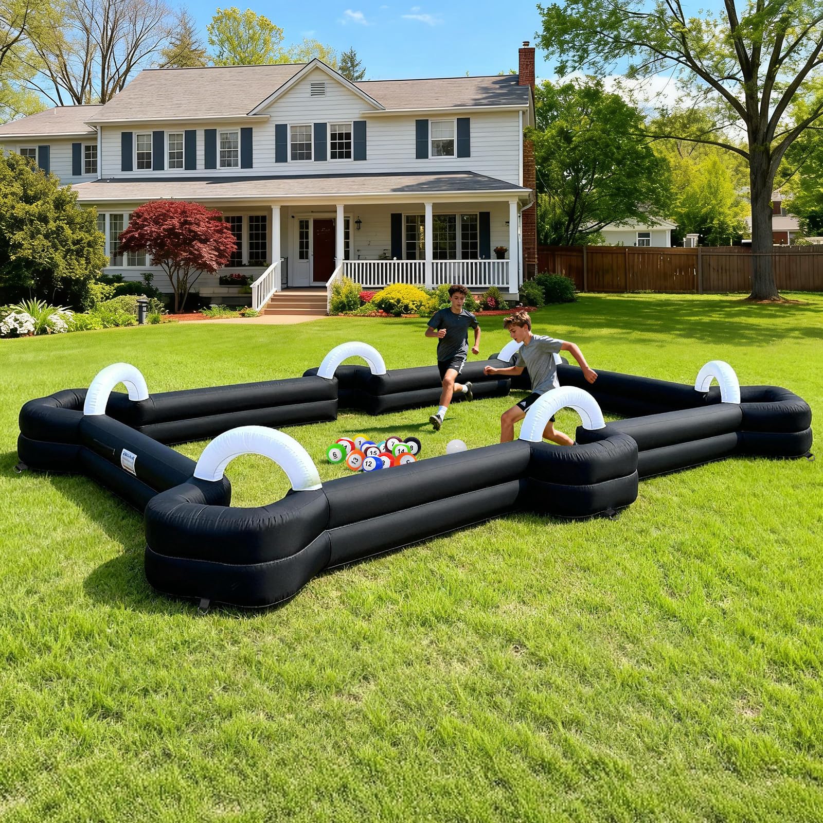 Inflatable Snookball Soccer Billiard Game 26x15Ft with Blower & 16 Balls for Outdoor Events