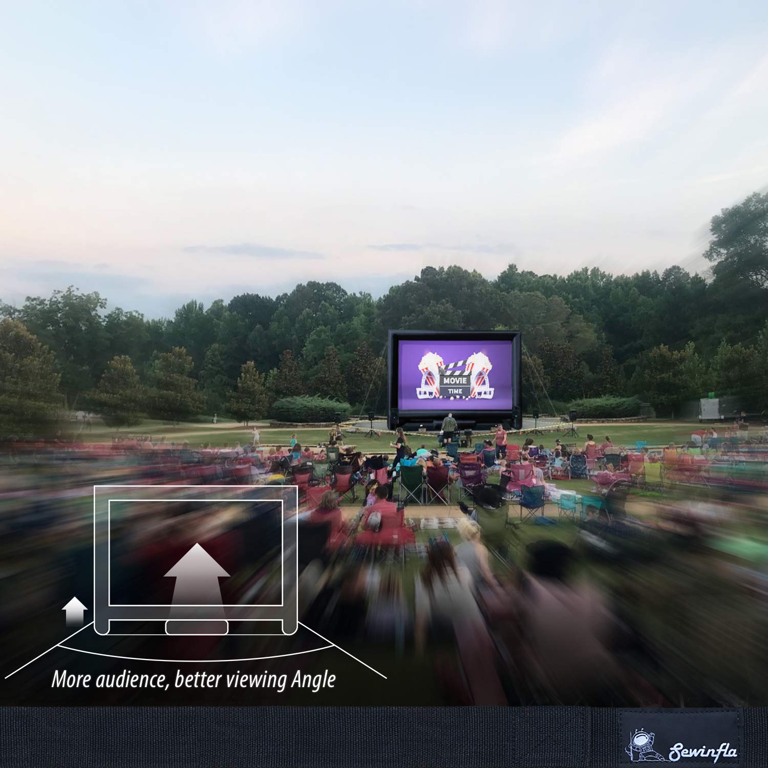 Sewinfla 33Ft Giant Inflatable Movie Screen with Blower - Front and Rear Projection - Blow Up Outdoor and Indoor Projector Screen for Party, Easy to Set Up