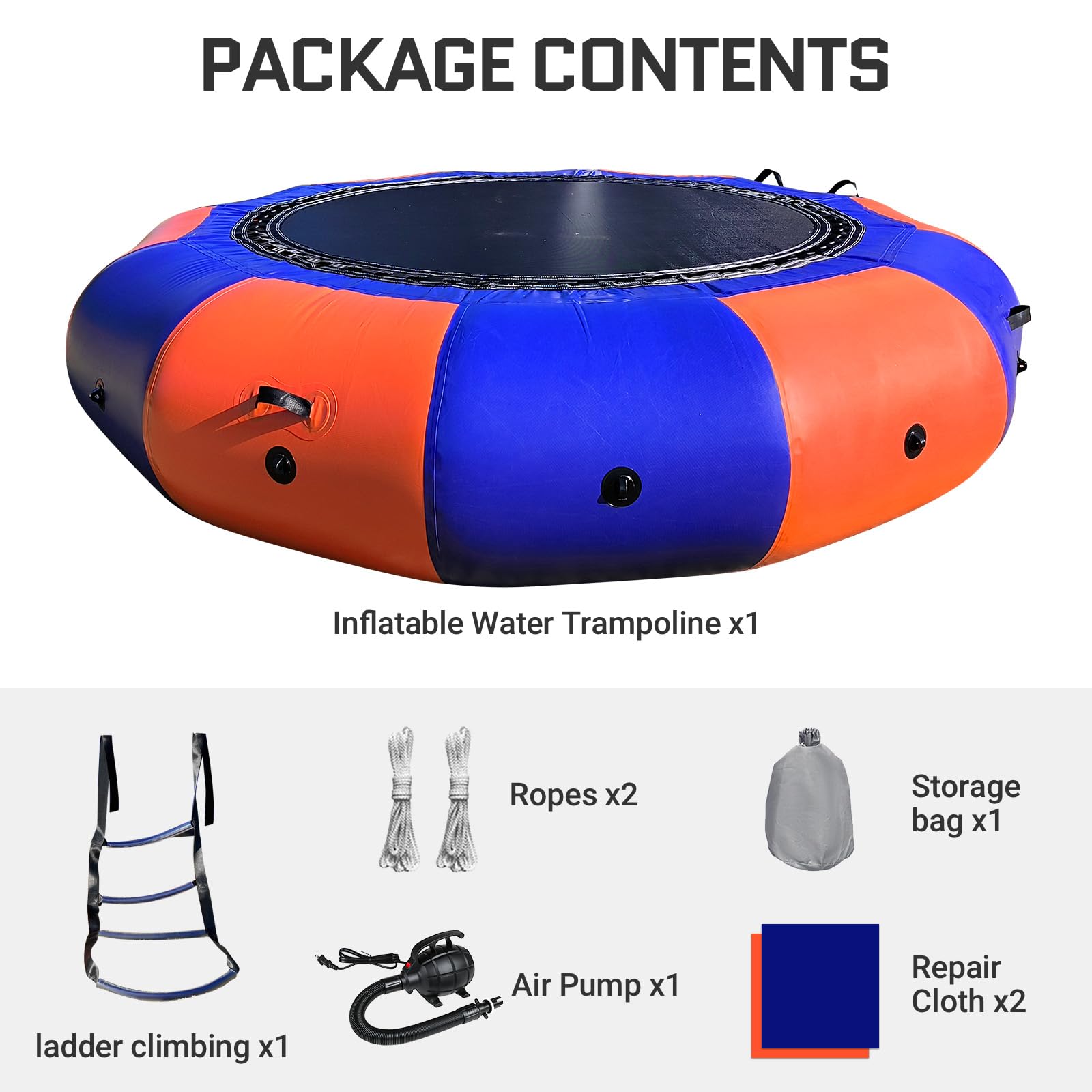 Inflatable Water Trampoline 10Ft Recreational Water Bouncer with Rope Ladder for Lake, Pools
