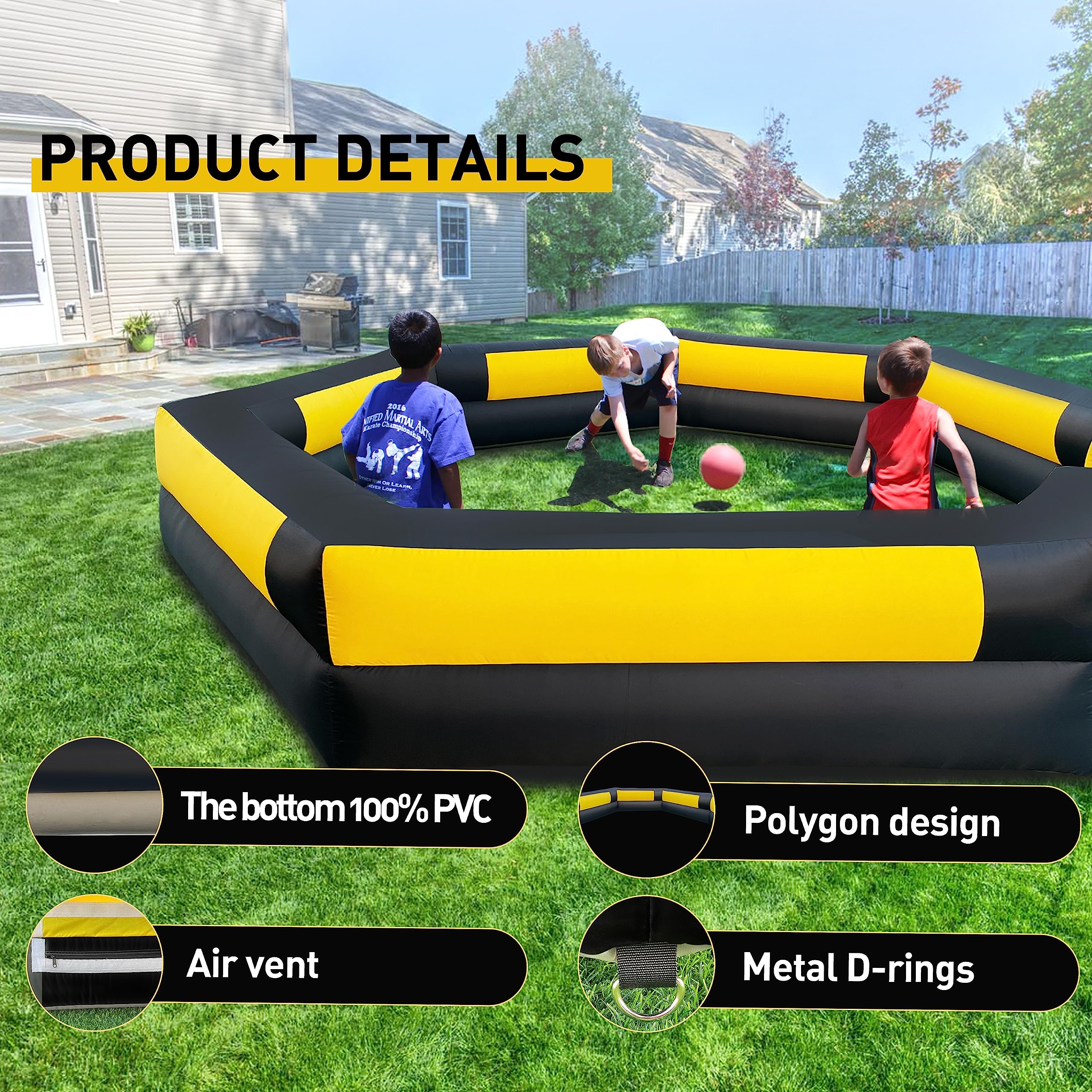 WARSUN Portable 15ft Gaga Ball Pit Inflatable Gagaball Court with Powerful Blower, Portable Ball Pit Play Fence for Indoor Outdoor School Family Activities Inflatable Sport Games More Durable