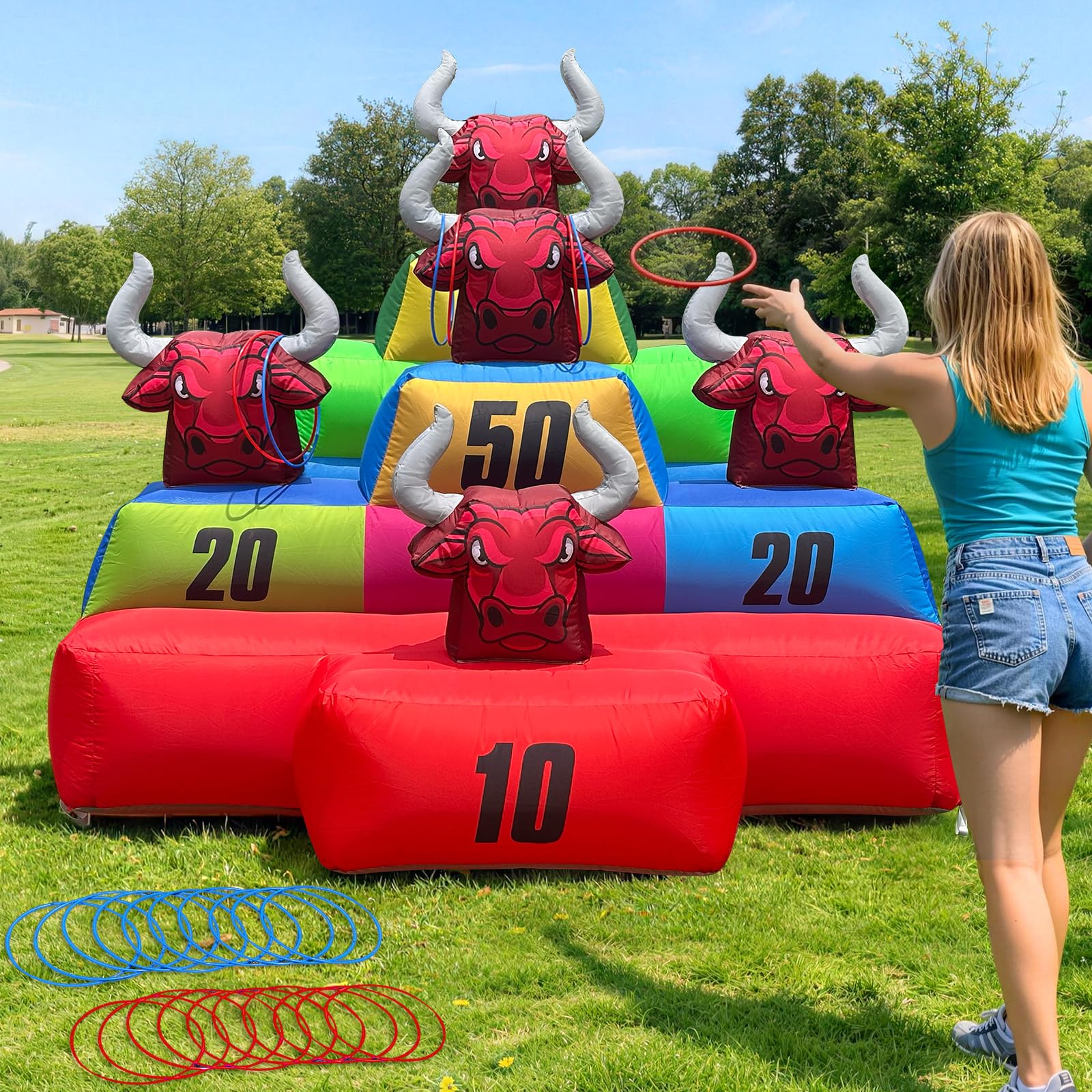Inflatable Bull Horn Ring Toss Game with Scoring Targets – Interactive Carnival Game for Events & Parties