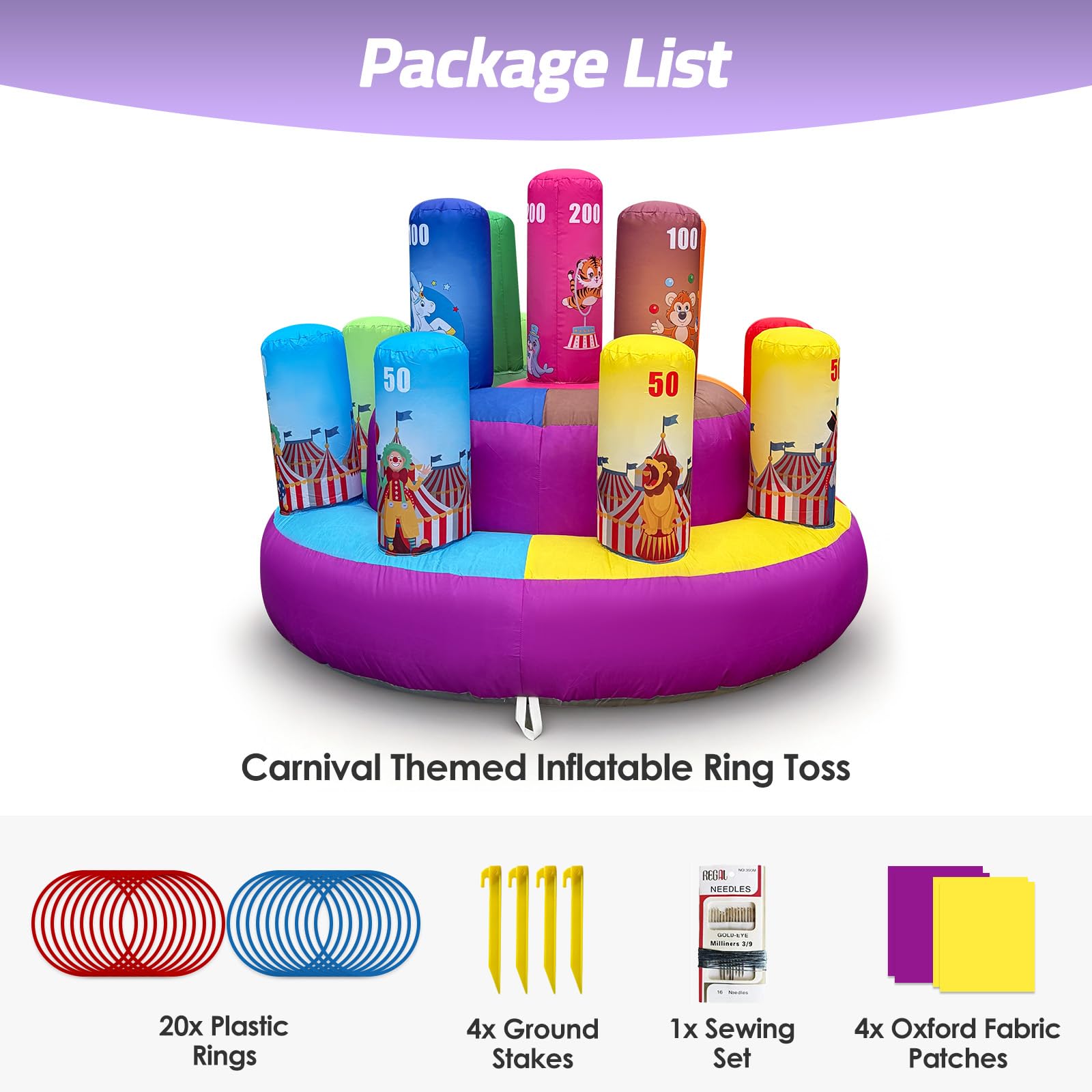 Inflatable Ring Toss Carnival Game 6.6x4.5Ft with Scoring Targets – Portable Party Game for Kids & Families
