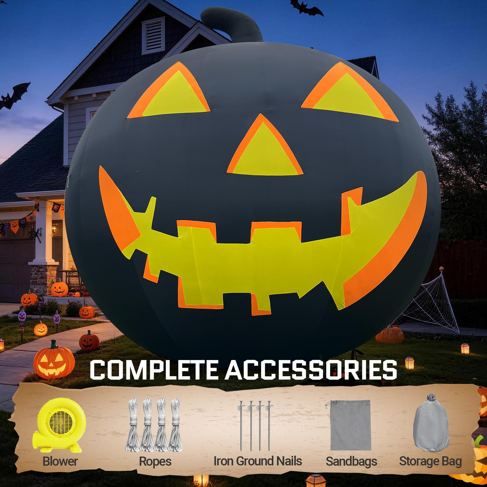 26Ft Inflatable Halloween Pumpkin with Blower – Haunted Giant Outdoor Yard Decoration