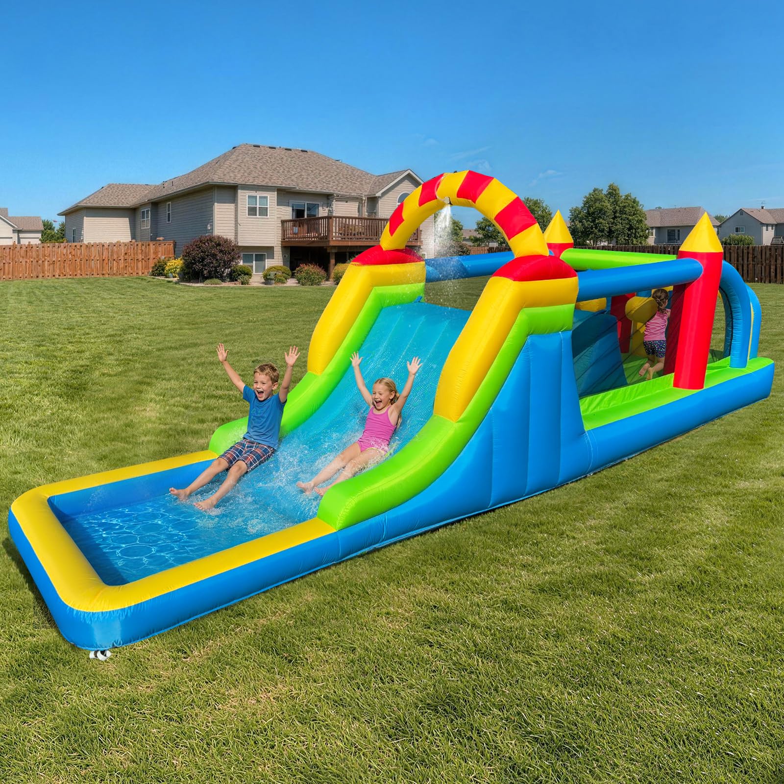 Inflatable Obstacle Course 24Ft for Kids – Bounce House with Tunnel, Climbing Wall, Slide & Jumping Area
