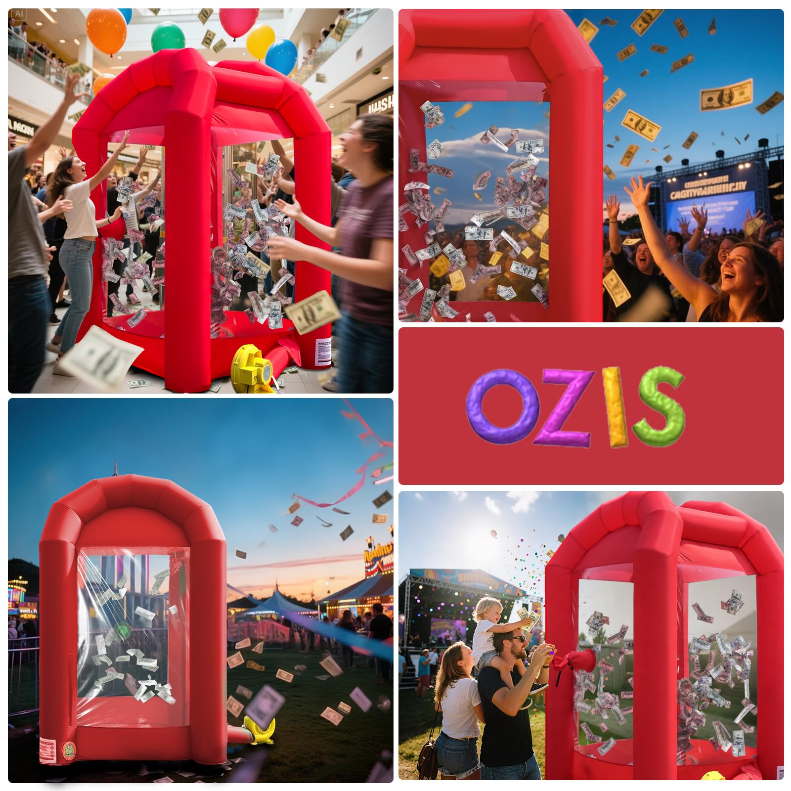 Inflatable Cash Cube Booth 5.2x5.2x8.2FT – Money Grab Machine with Blowers for Parties, Promotions & Events