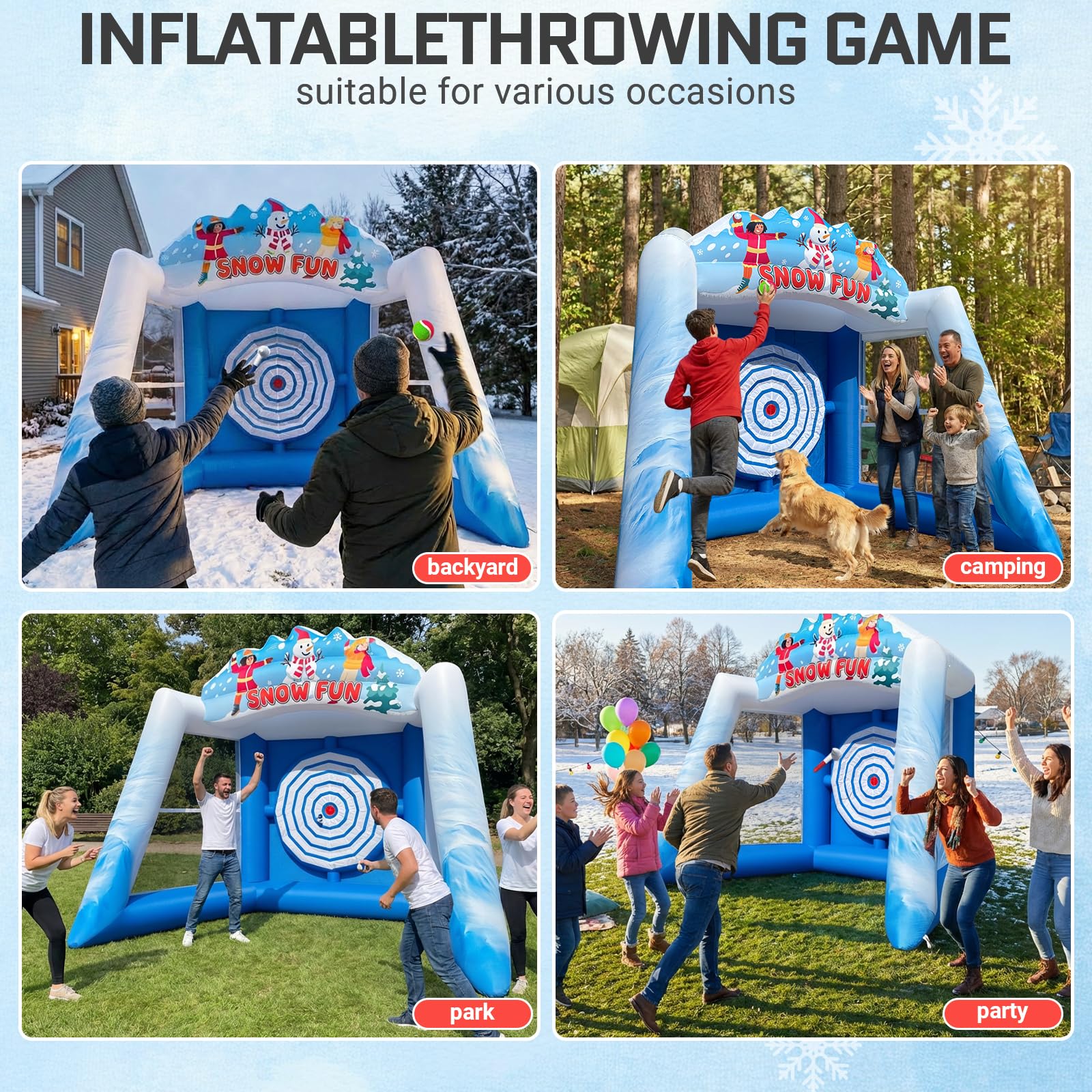 Inflatable Axe Throwing Game Inflatable Ice Snow Axe Target Board 14x9x11Ft with 16 Axes & 8 Balls